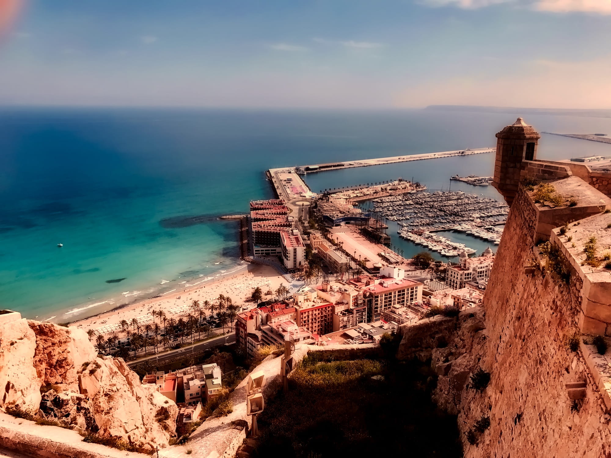 water, sea, attractions, built structure, seashore, no people, view, building exterior, coastal, damaged, old, alicante, horizon, spain, fortress, day, HD Wallpaper