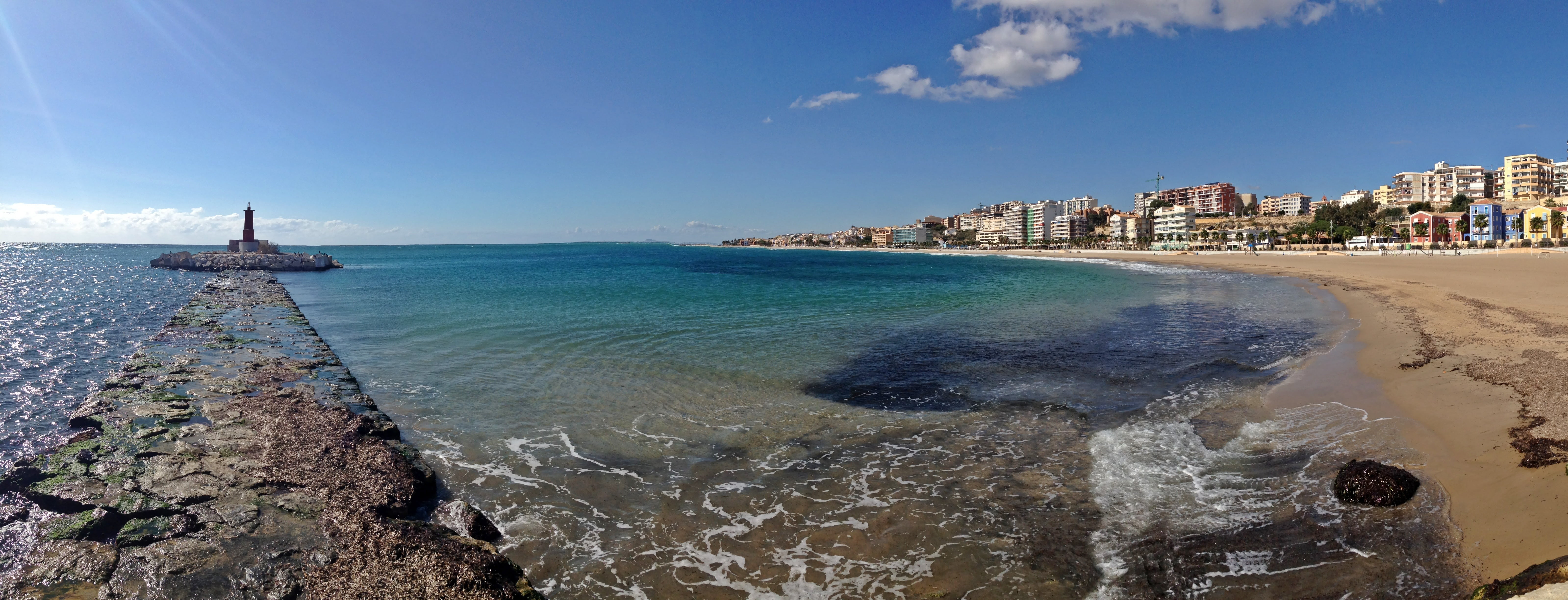 outdoors, vila joiosa, sea, alicante, calm, built structure, cloud - sky, mediterranean, city, buildings, coastline, 5K, summer, peaceful, beauty in nature, HD Wallpaper