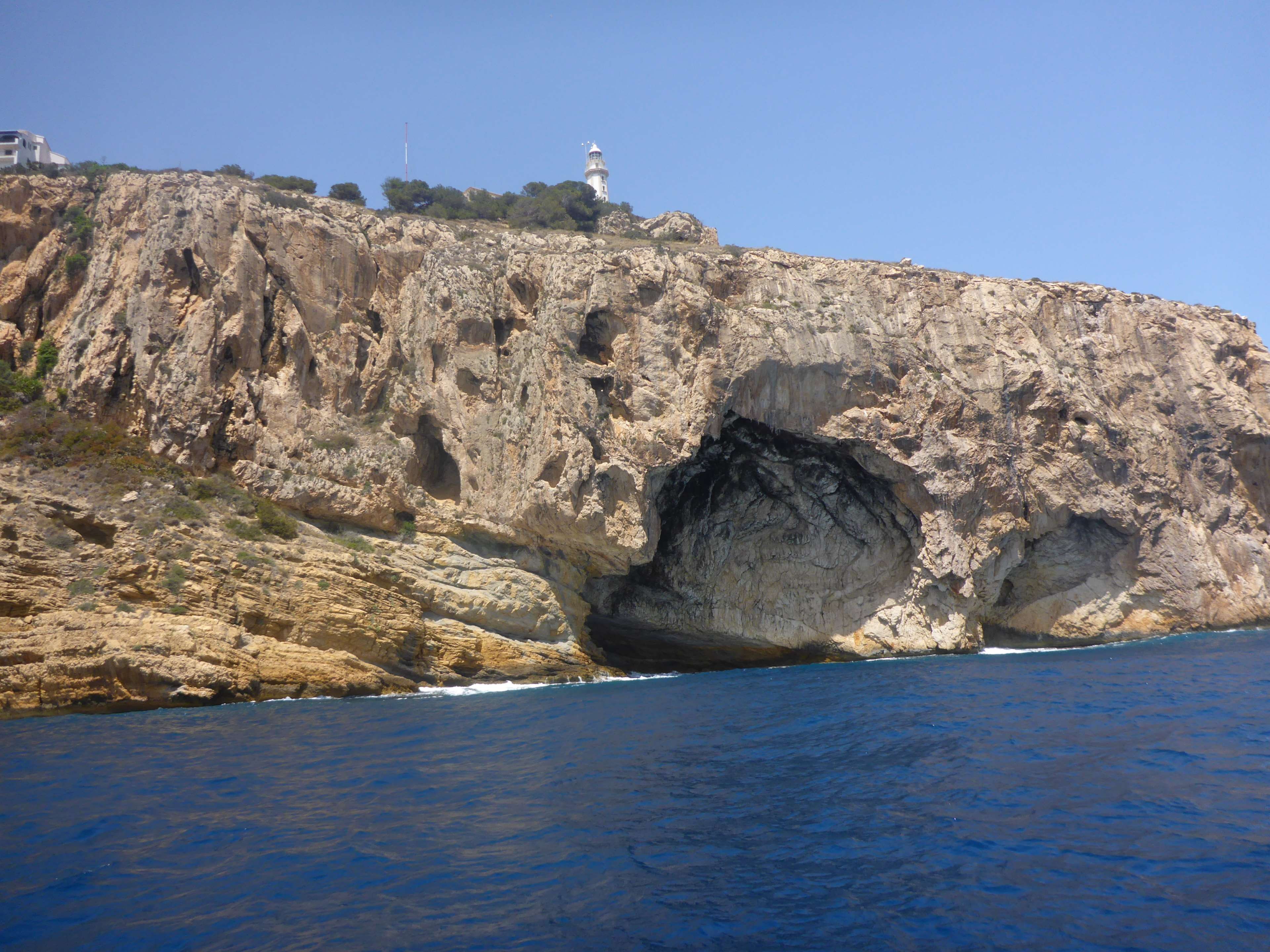 solid, outdoors, nature, tranquil scene, rock formation, eroded, spain, rock, no people, sea, cabo de san antonio, land, waterfront, denia, water, clear sky, HD Wallpaper