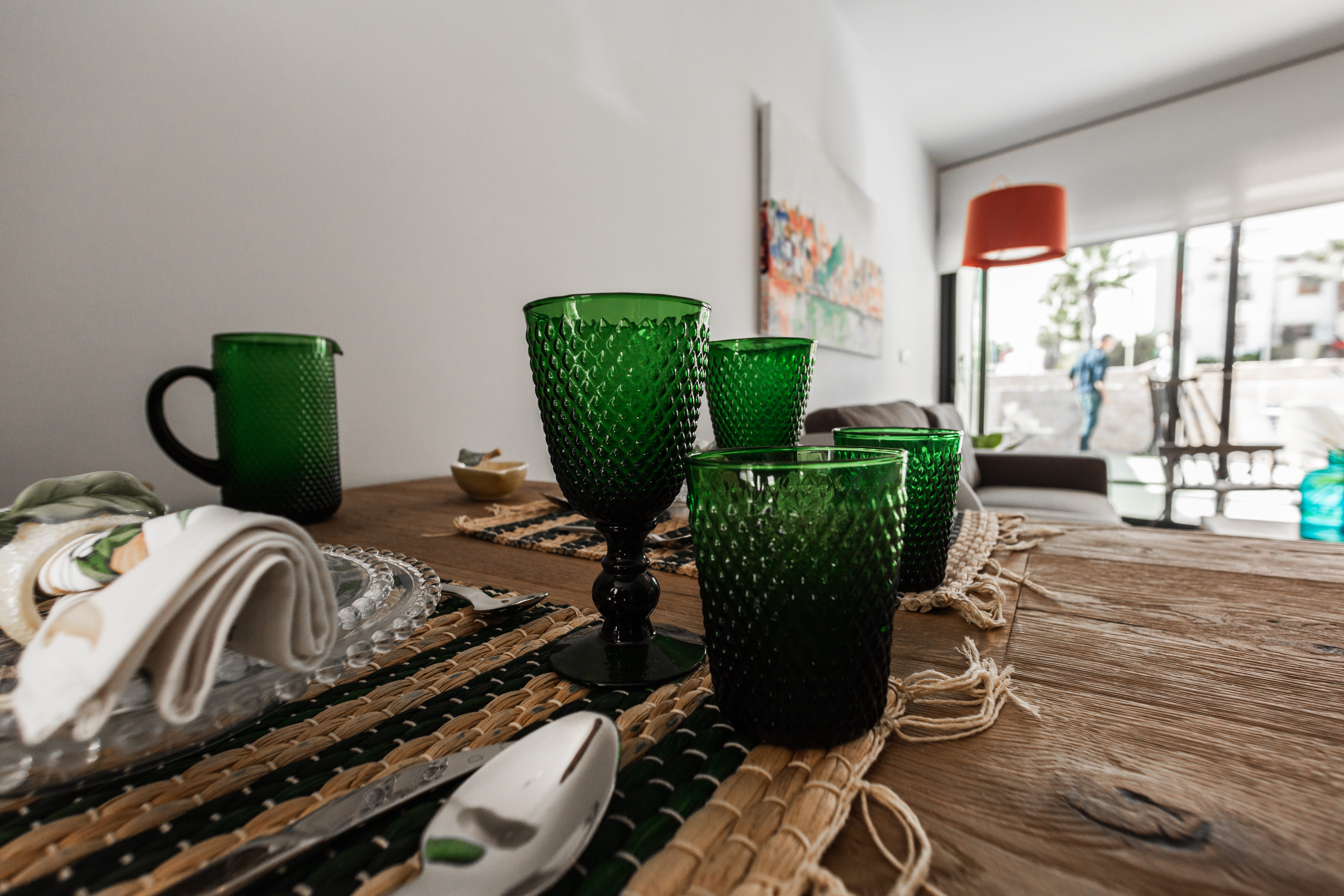luxury villas, focus on foreground, home interior, bottle, table, furniture, drink, torrevieja, absence, wood - material, drinking glass, glass, interior, HD Wallpaper
