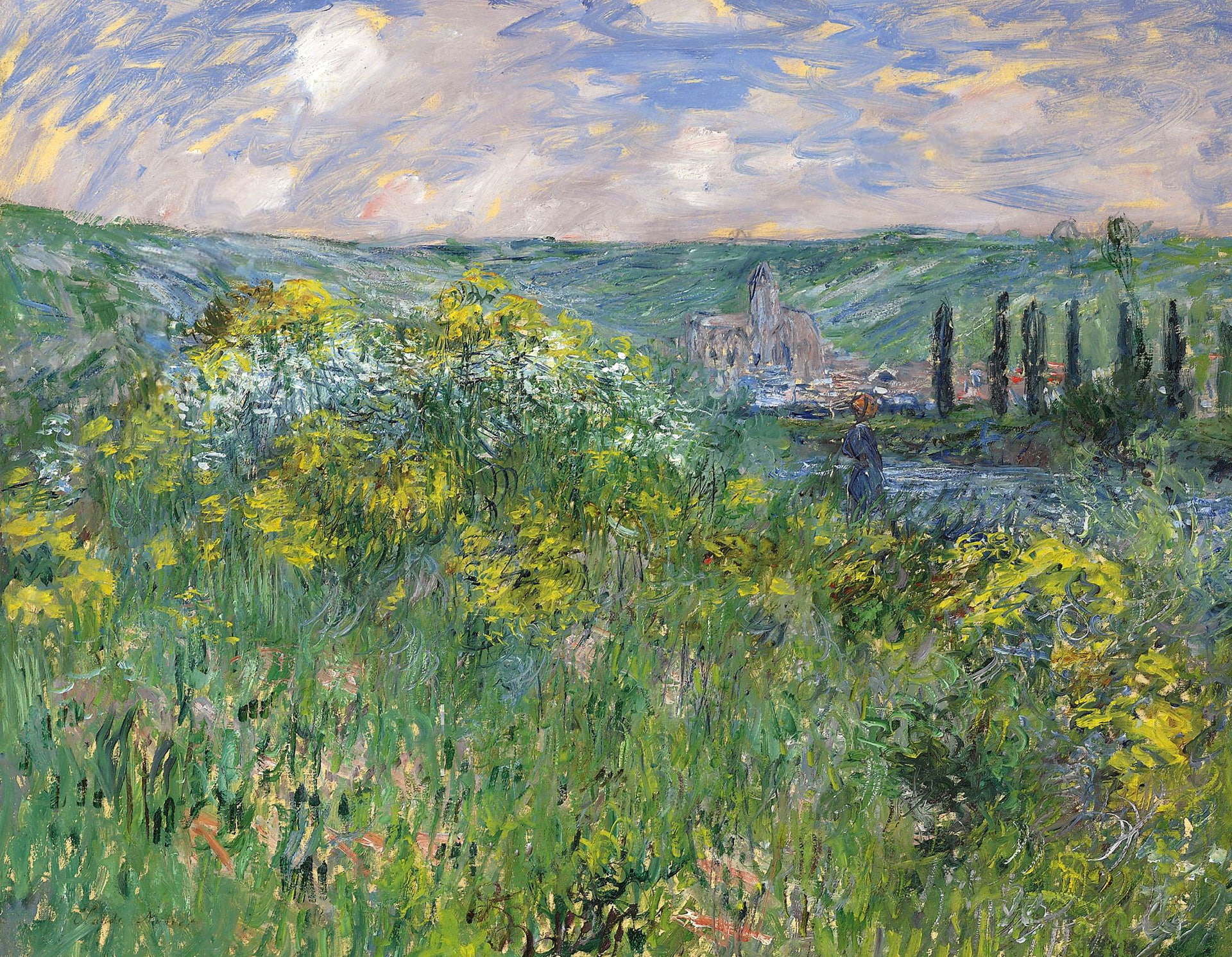 1080P, nature, picture, Landscape near Vétheuil, Claude Monet, HD Wallpaper