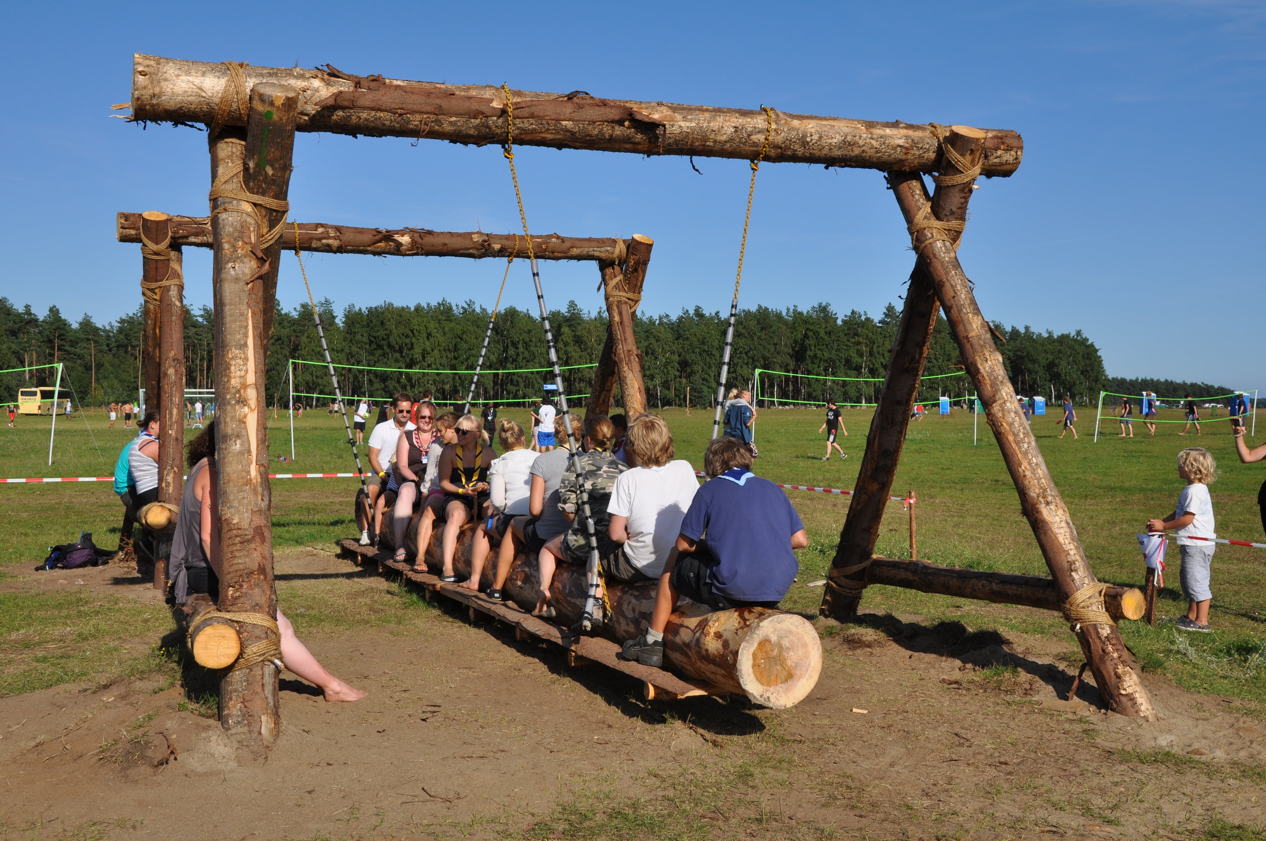 summer, tent holidays, children, grass, world jamboree, game device, wood, camp, men, door, leisure, field, swing seat, child, architecture, camping holidays, HD Wallpaper