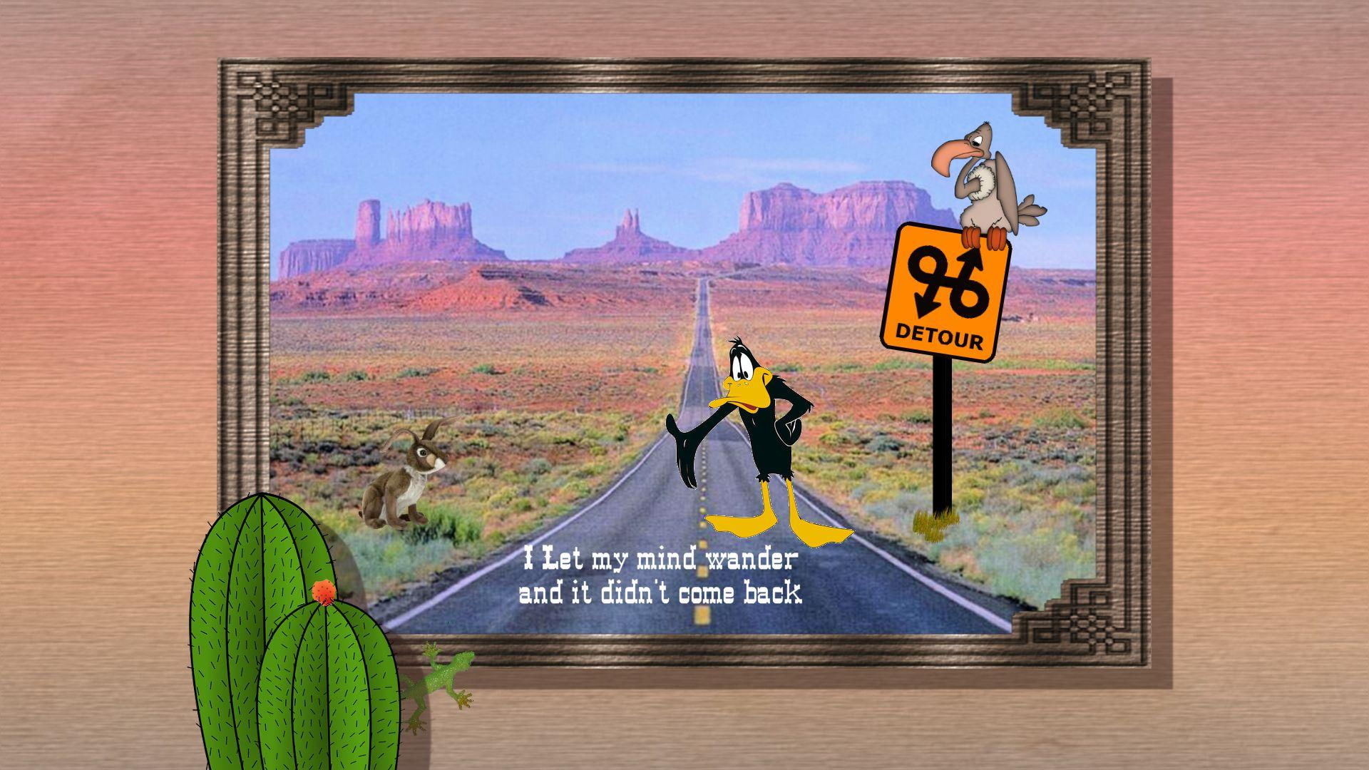 detour, duck, text, desert, 3d and abstract, 1080P, daffy, HD Wallpaper