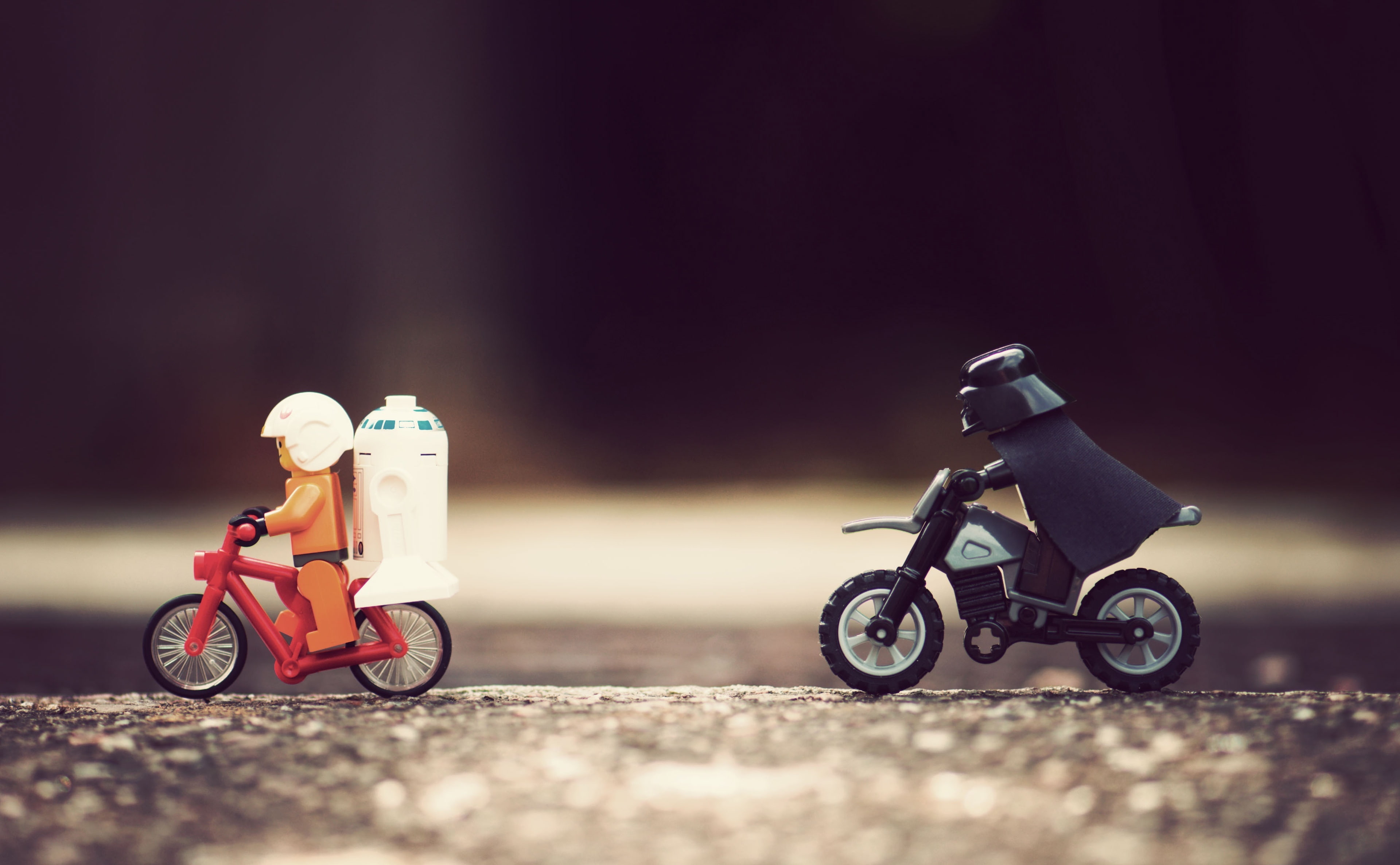 lego star wars, lego darth vader, bike chase, Movies/Star Wars, 4K, Funny, bike, star wars, chase, Games/Star Wars, darth vader, HD Wallpaper