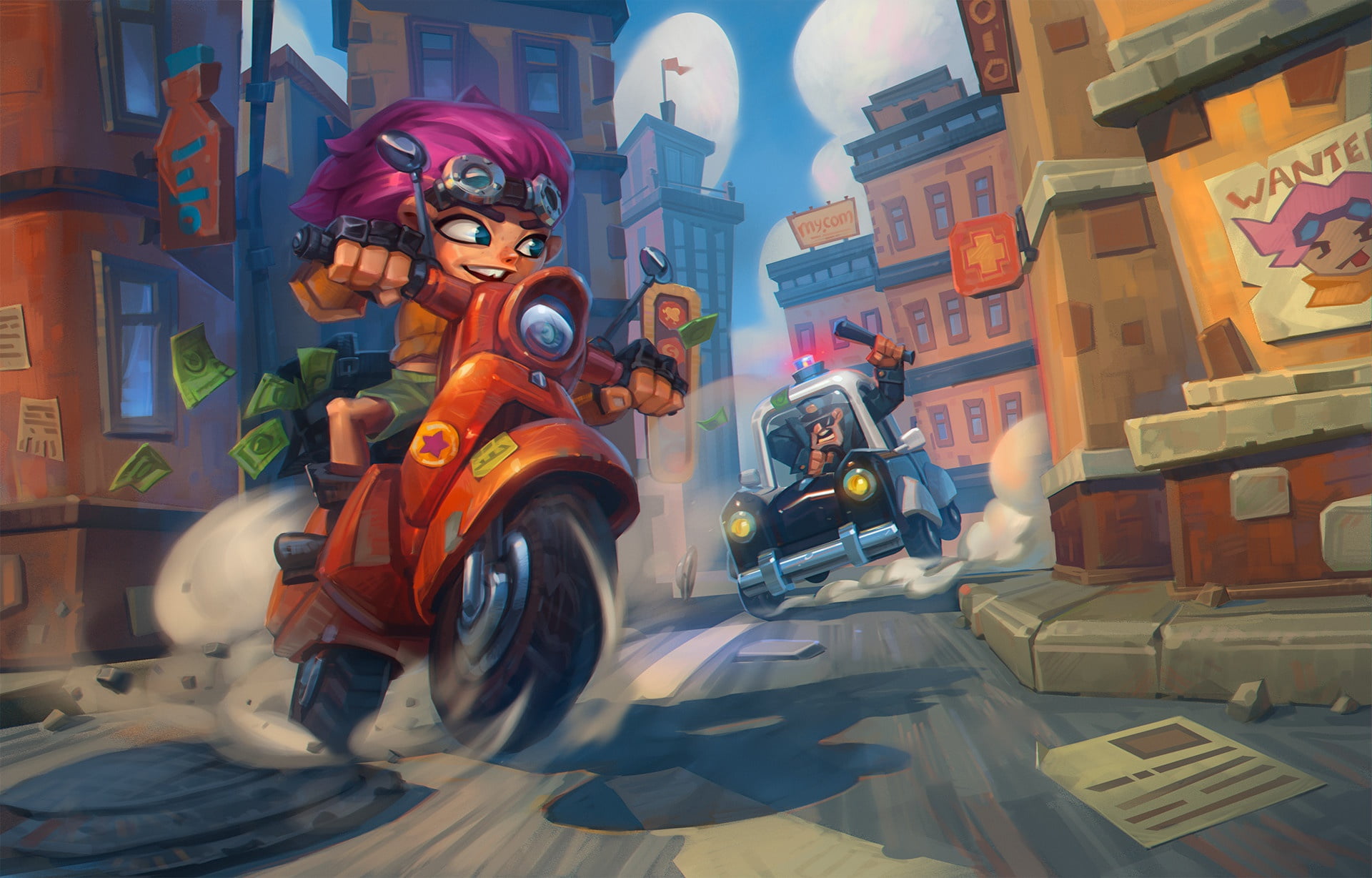 the city, 1080P, police, the situation, art, Igor Arkhipov, Angry policeman, the game, chase, street, HD Wallpaper