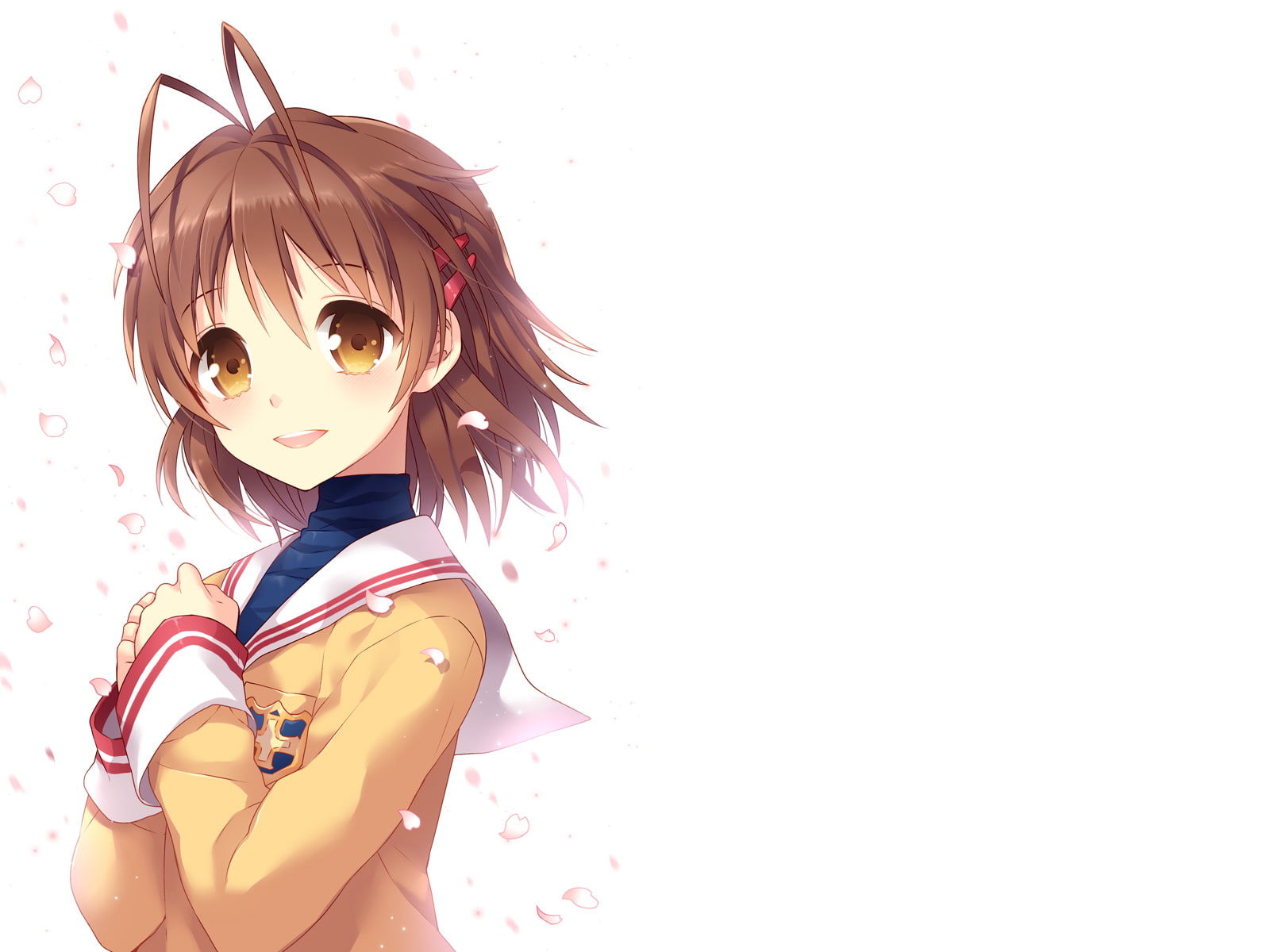 720P, nardack, seifuku, petals, white, nagisa, clannad, photoshop, furukawa, HD Wallpaper