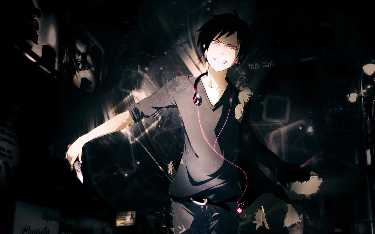 digital, Anime, eyed, Izaya Orihara, black, 720P, character, male, haired, red, Durarara!!, HD Wallpaper