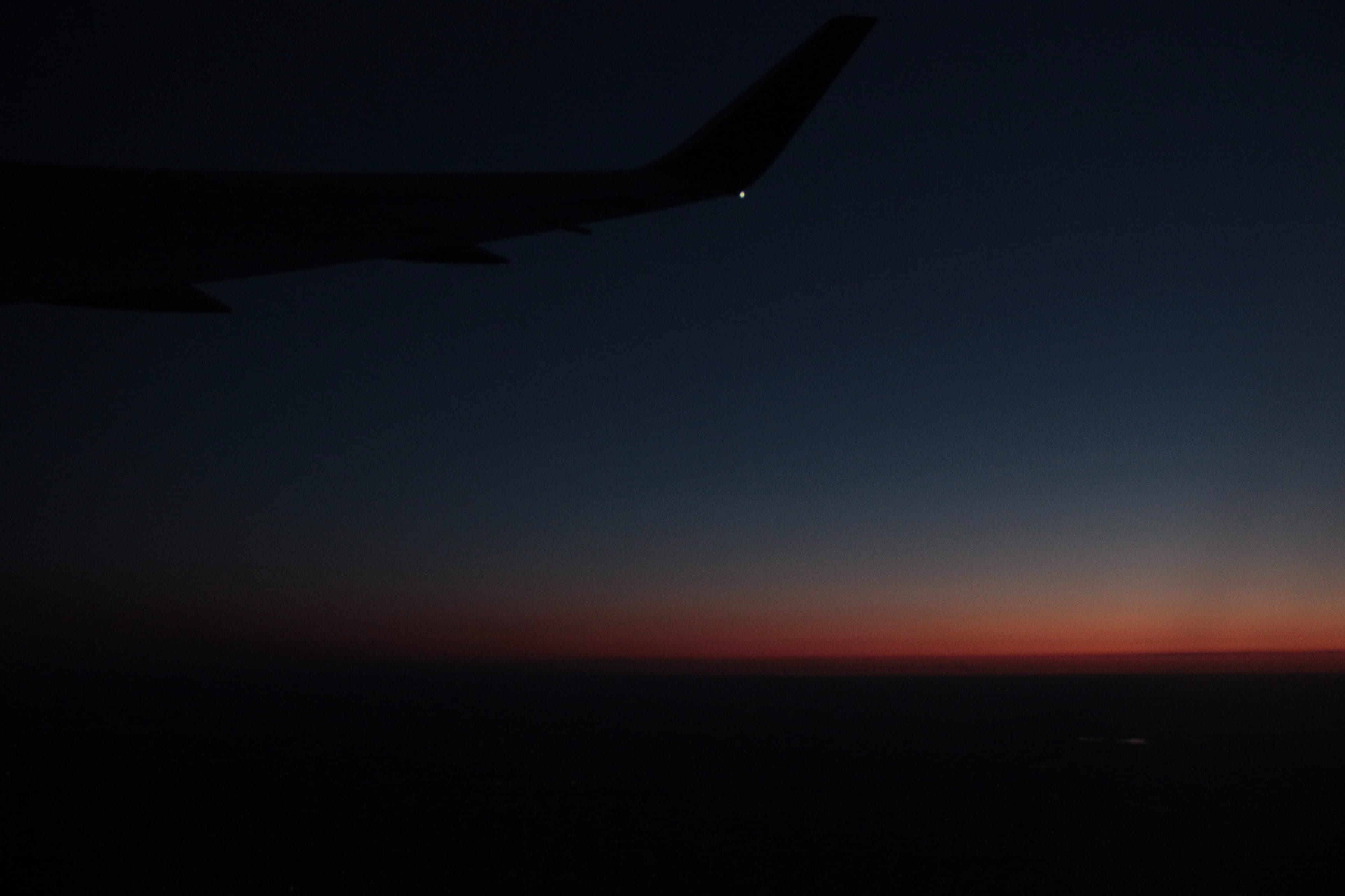 outdoors, copy space, nature, silhouette, airplane, tranquility, gradient, dawn, night, sky, beuatiful, infinite, sunset, world, air vehicle, 2K, dark, HD Wallpaper