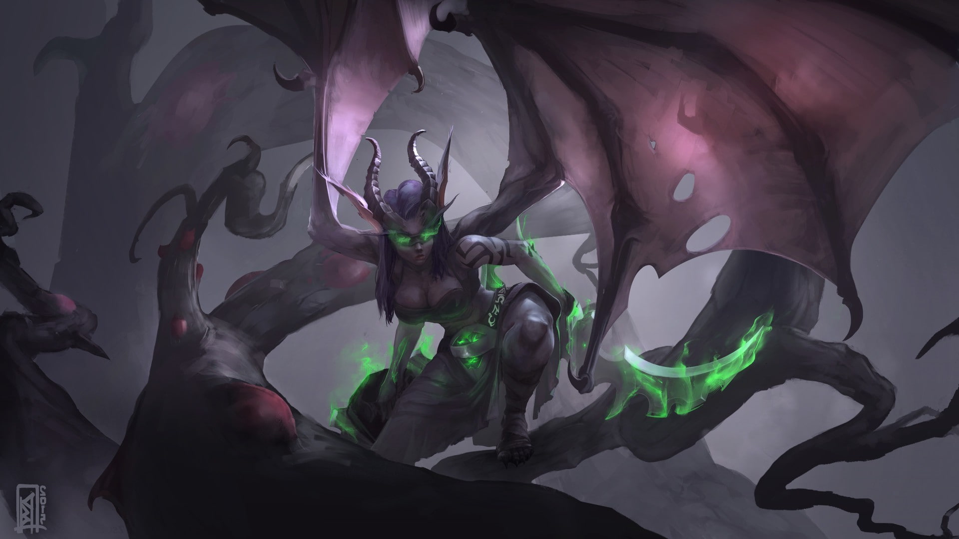 1080P, fantasy art demoness demon hunter world of warcraft, HD Wallpaper