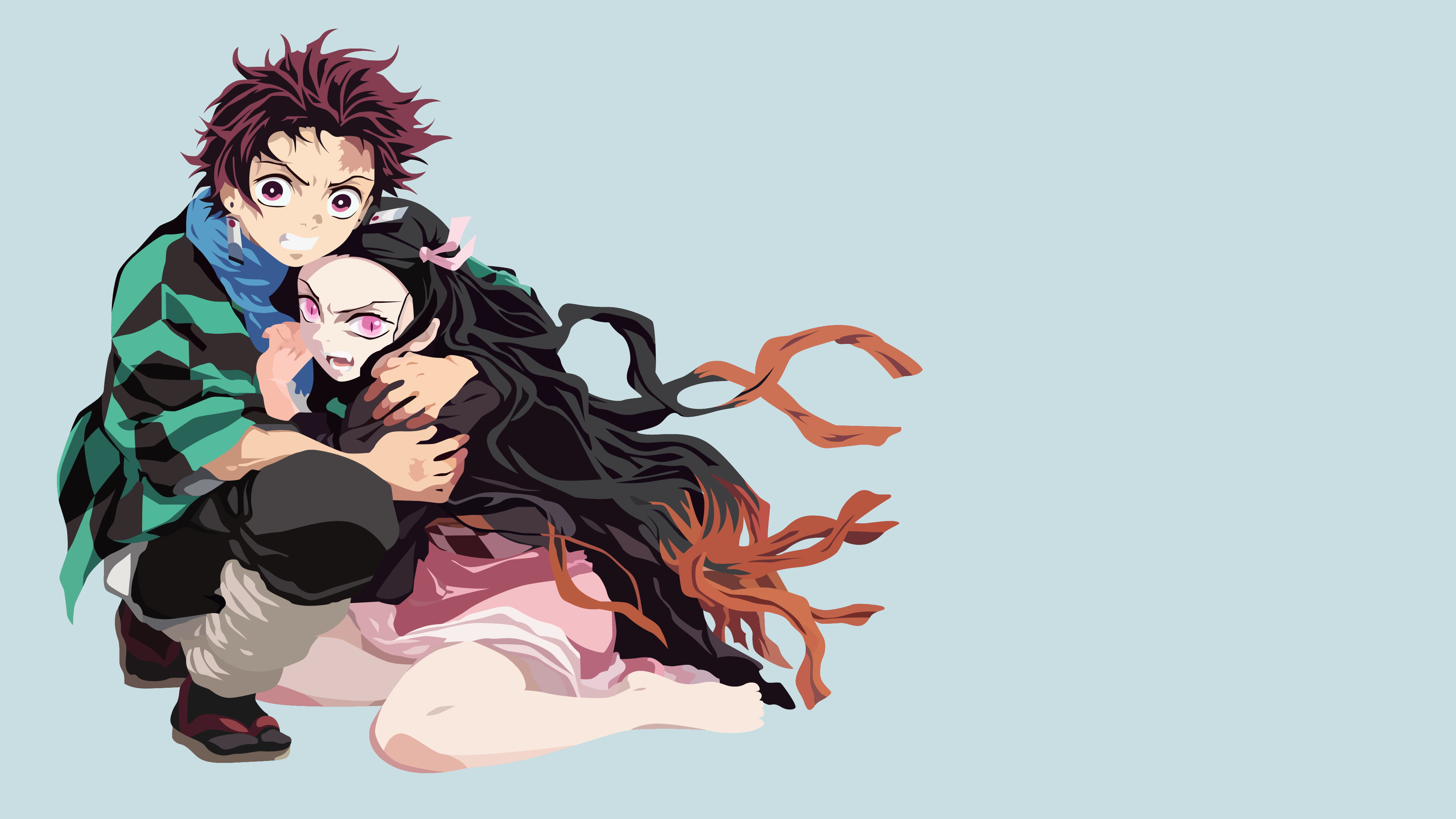 Kimetsu no Yaiba, Kamado Tanjirō, 4K, anime girls, anime boys, anime, Kamado Nezuko, HD Wallpaper