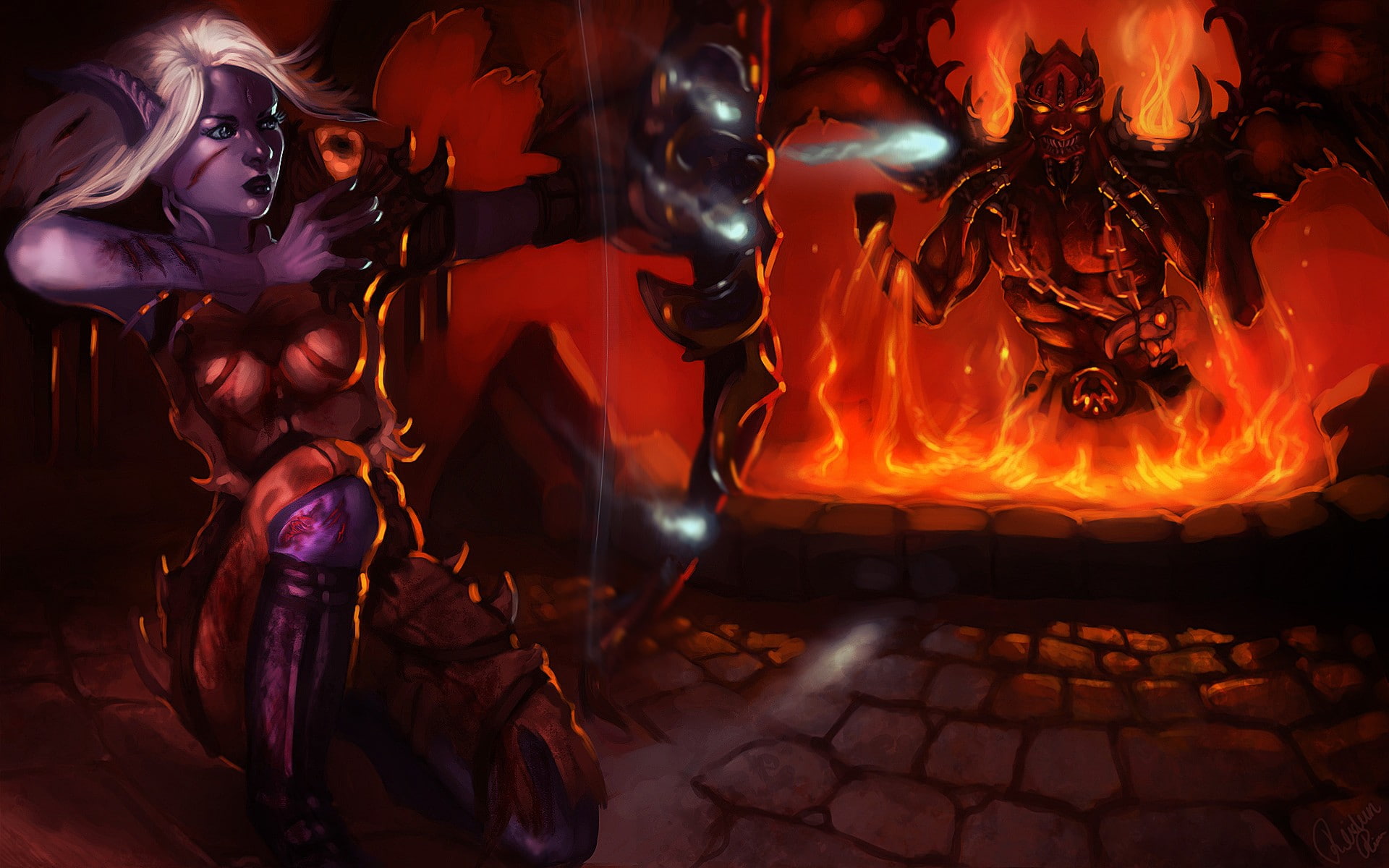 demon, fantasy art, fantasy girl, archer, 1080P, HD Wallpaper