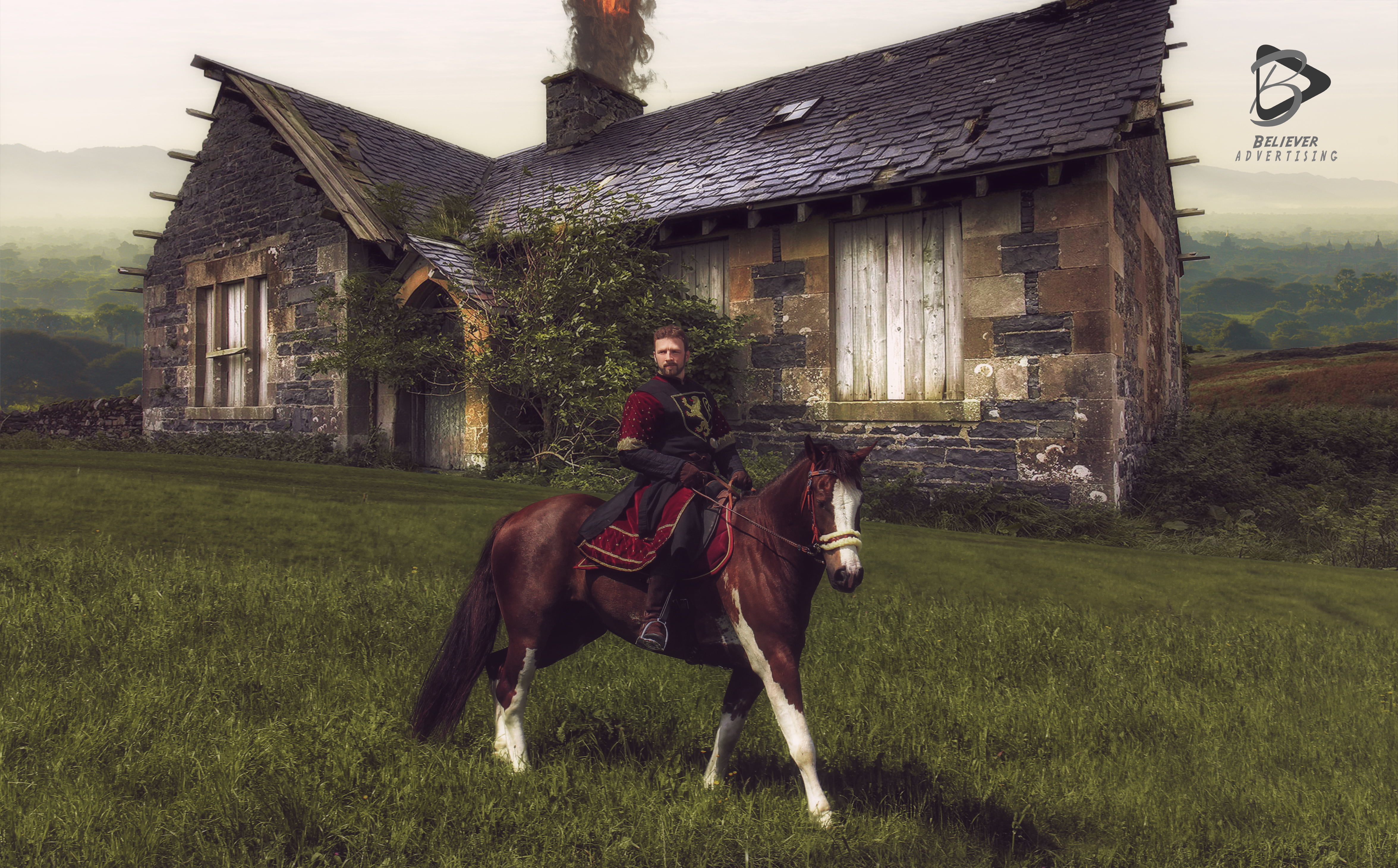 4K, house, horse, desginer, knight, graphic design, HD Wallpaper