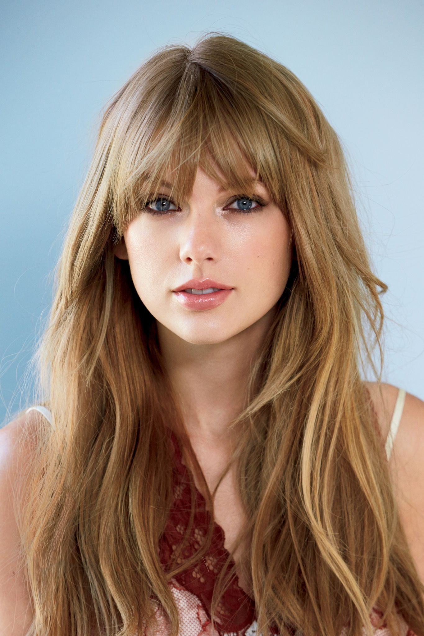 blue background, singer, long hair, blue eyes, women, 1080P, Taylor Swift, gradient, Phone HD Wallpaper