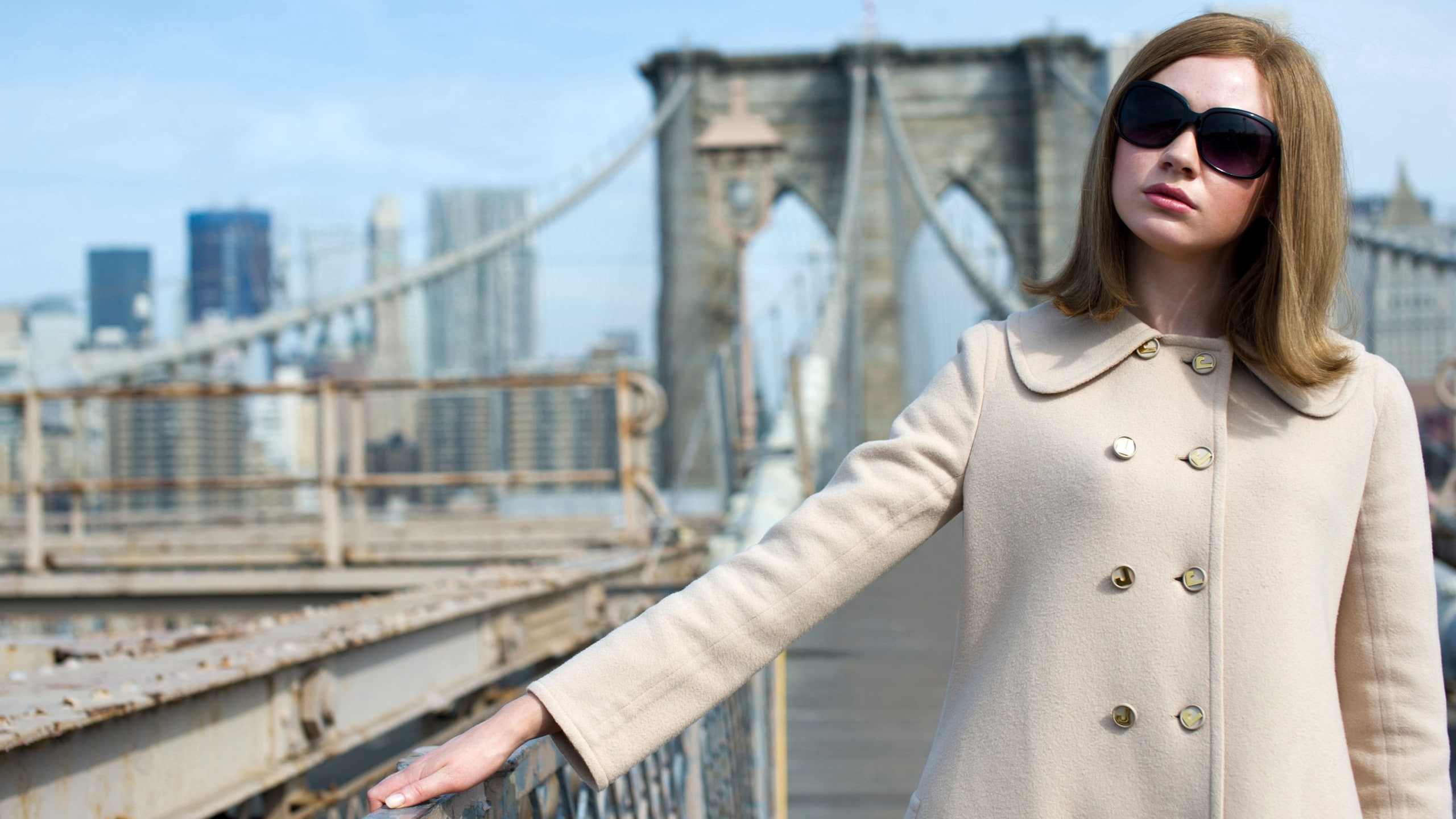 wearing, woman, railings, Most Popular Celebs in 2015, holding, white, trench, actress, coat, double, Karen Gillan, breasted, 2K, HD Wallpaper