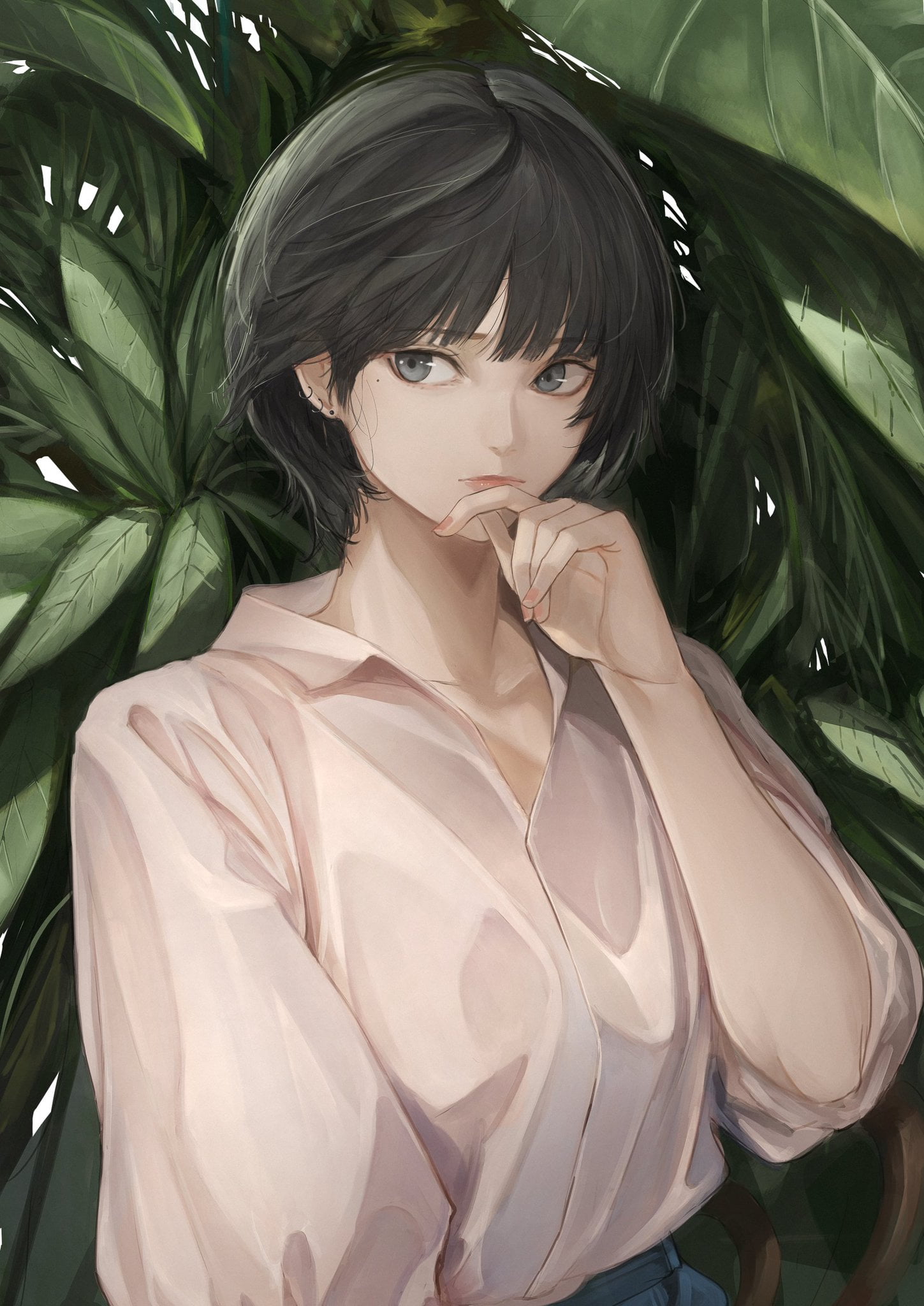original characters, 1080P, short hair, anime girls, anime, marumoru, mole under eye, vertical, Phone HD Wallpaper