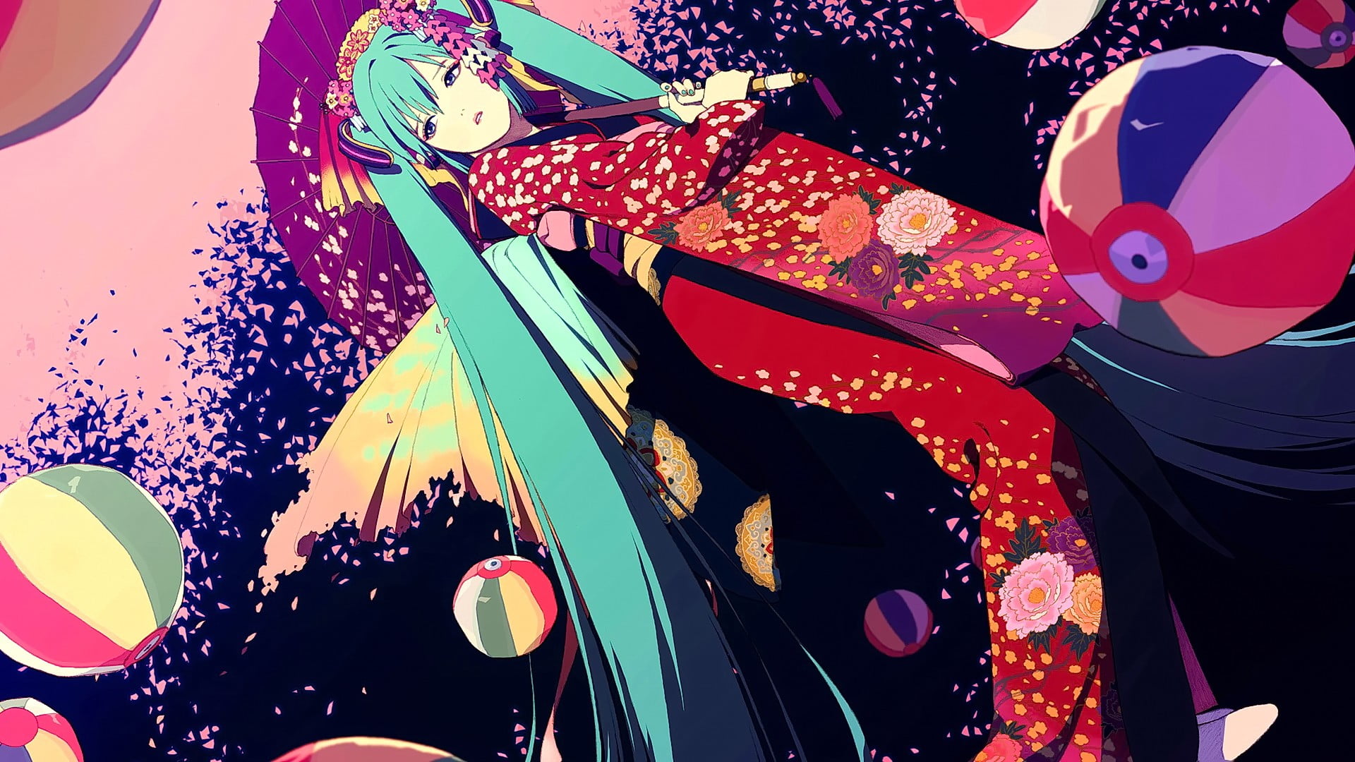 representation, outdoors, celebration, sky, night, no people, festival, nature, amusement park, multi colored, amusement park ride, anime, Vocaloid, anime girls, HD Wallpaper