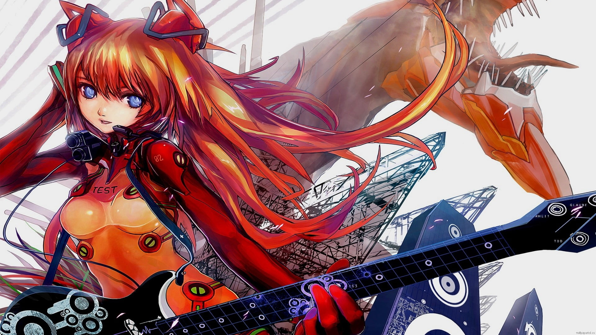 orange color, long hair, close-up, metal, for sale, anime girls, still life, 1080P, human representation, musical instrument, arts culture and entertainment, HD Wallpaper