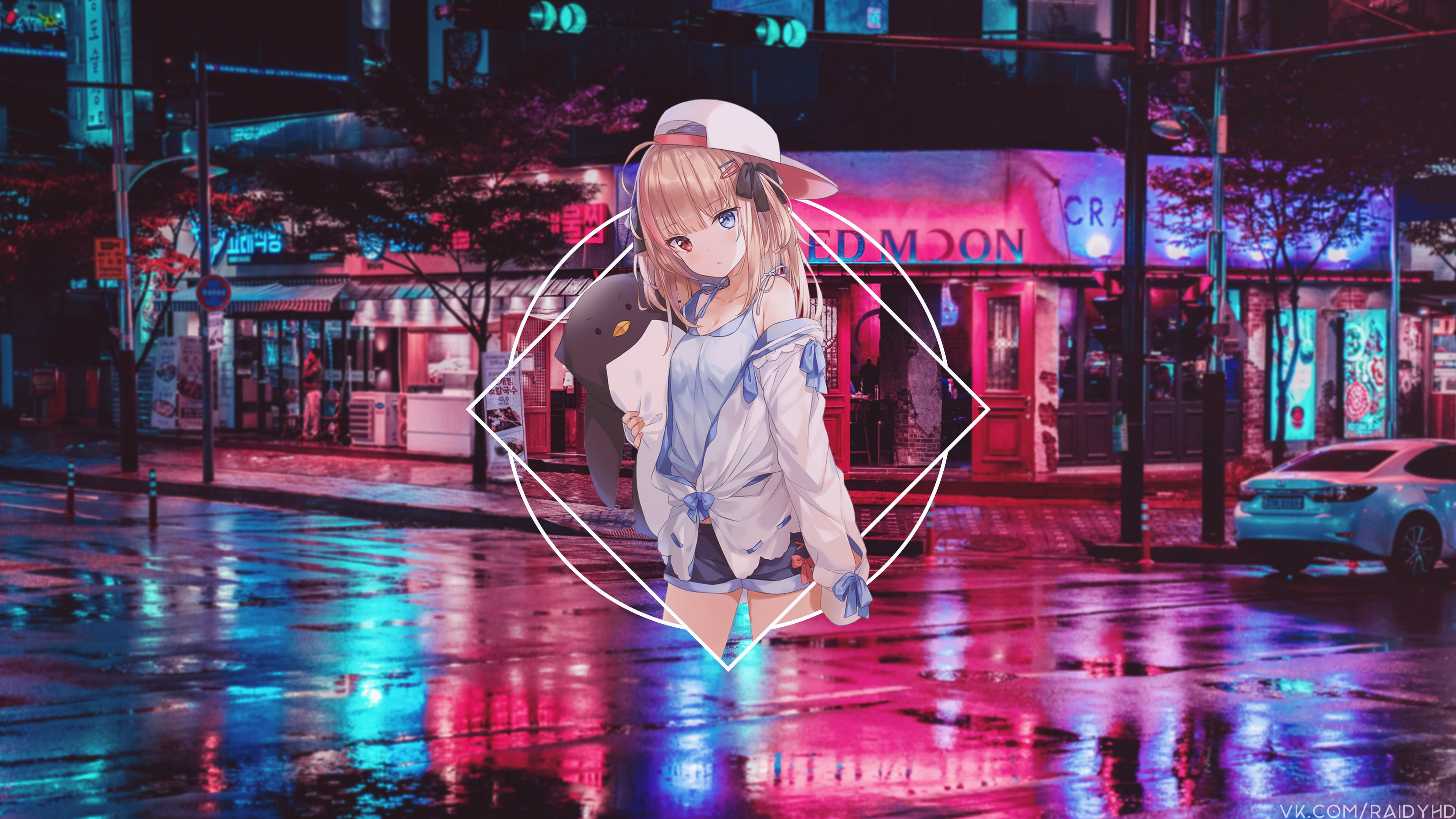 anime girls, anime, heterochromia, 4K, picture-in-picture, HD Wallpaper