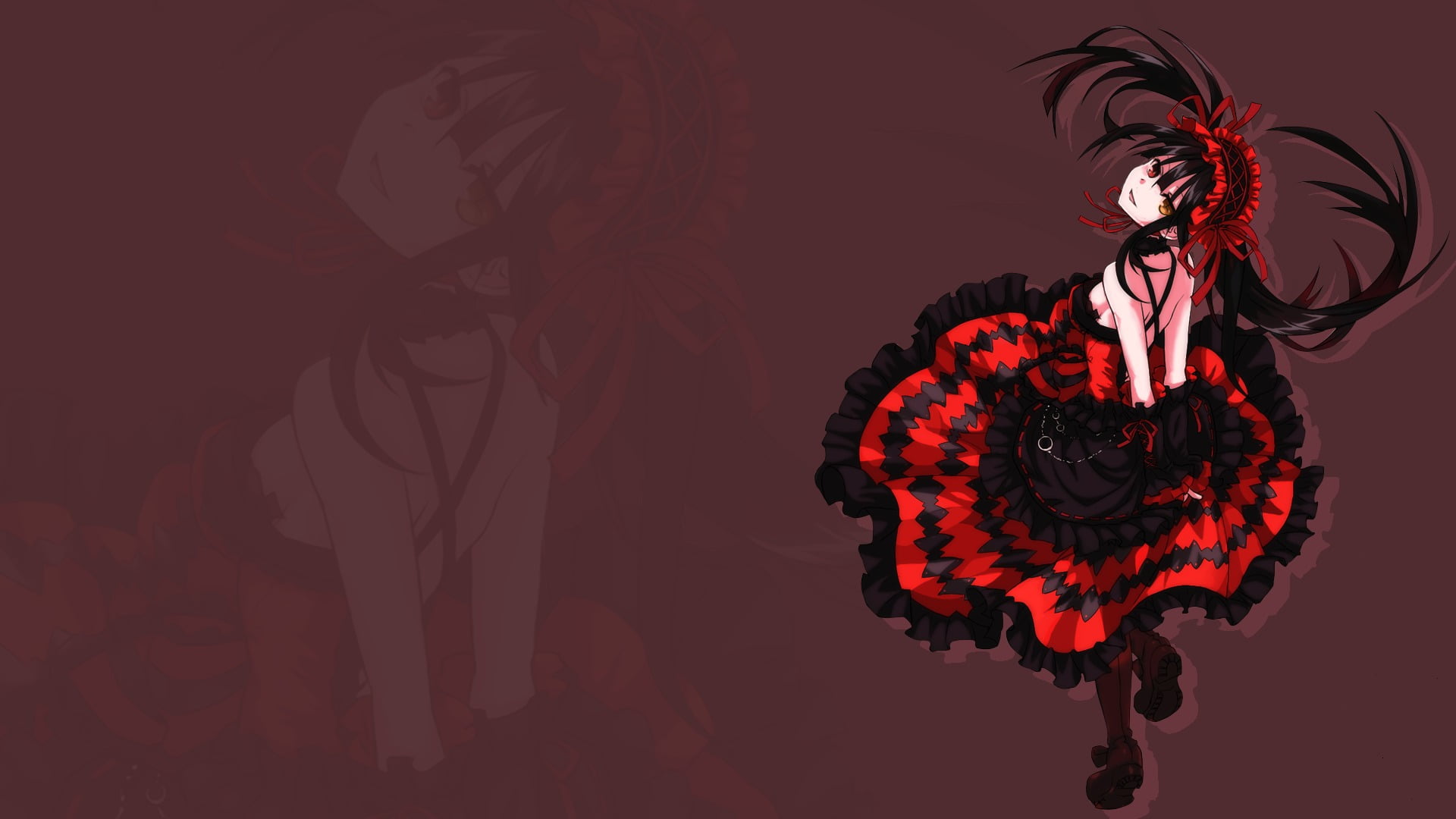 cut out, nature, pattern, women, creativity, 1080P, art and craft, young adult, studio shot, indoors, anime, Tokisaki Kurumi, red, silhouette, representation, HD Wallpaper