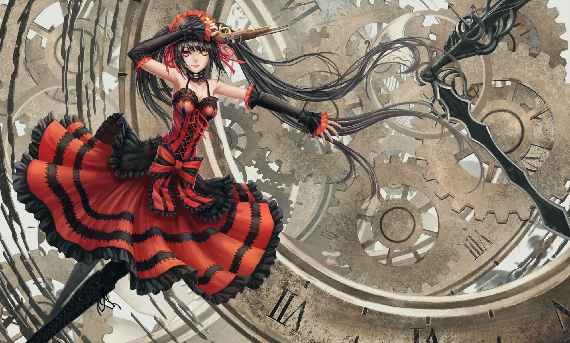 arts culture and entertainment, high angle view, real people, animal wildlife, heterochromia, one person, adult, Tokisaki Kurumi, day, architecture, dress, HD Wallpaper