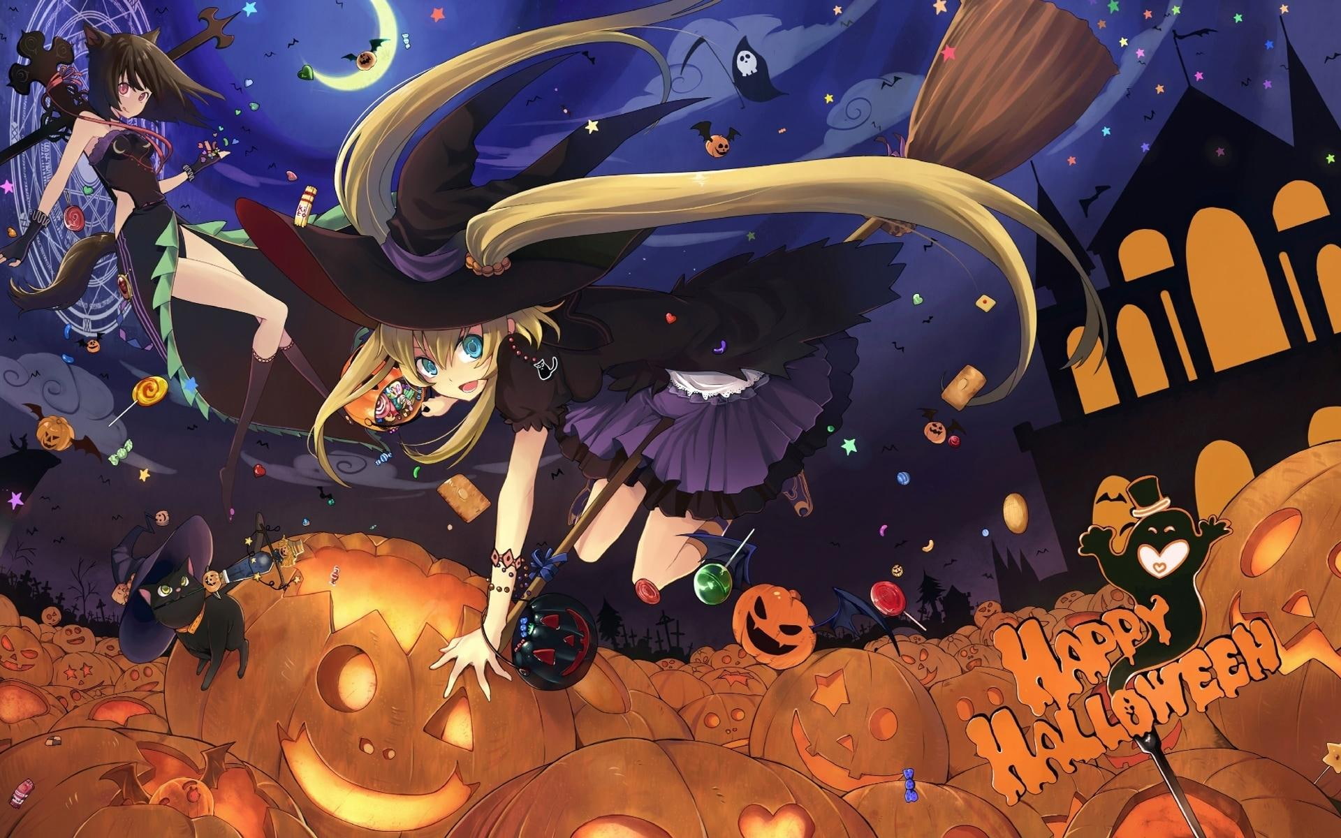 witches, pumpkins, 1080P, fantasy, abstract, cy, 3d and abstract, halloween, HD Wallpaper