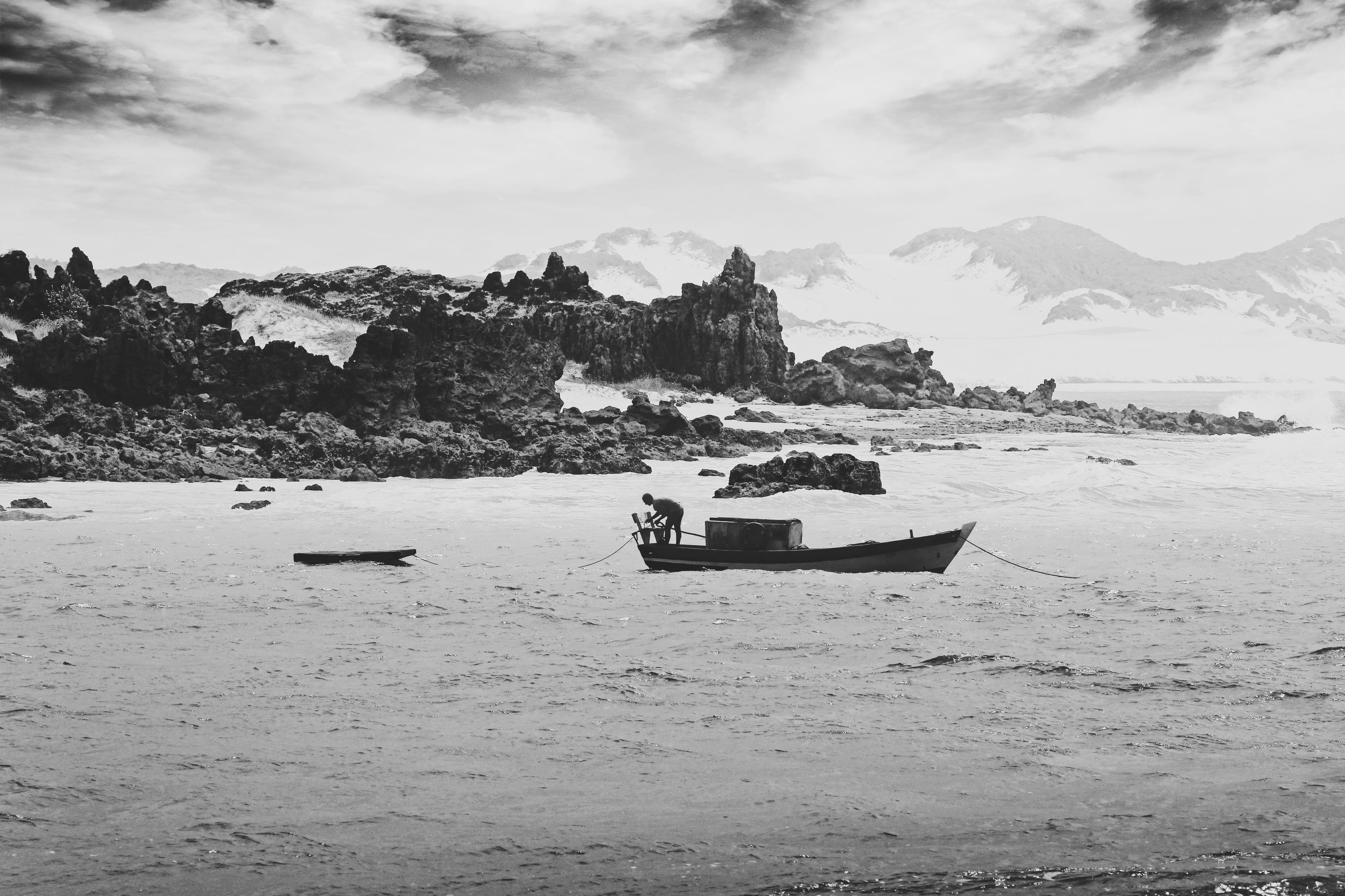 beach, state of rio grande do norte, nautical vessel, sand, fishing, sky, tranquility, land, nature, boats, day, cloud - sky, black, fish, rocks, 4K, tranquil scene, HD Wallpaper