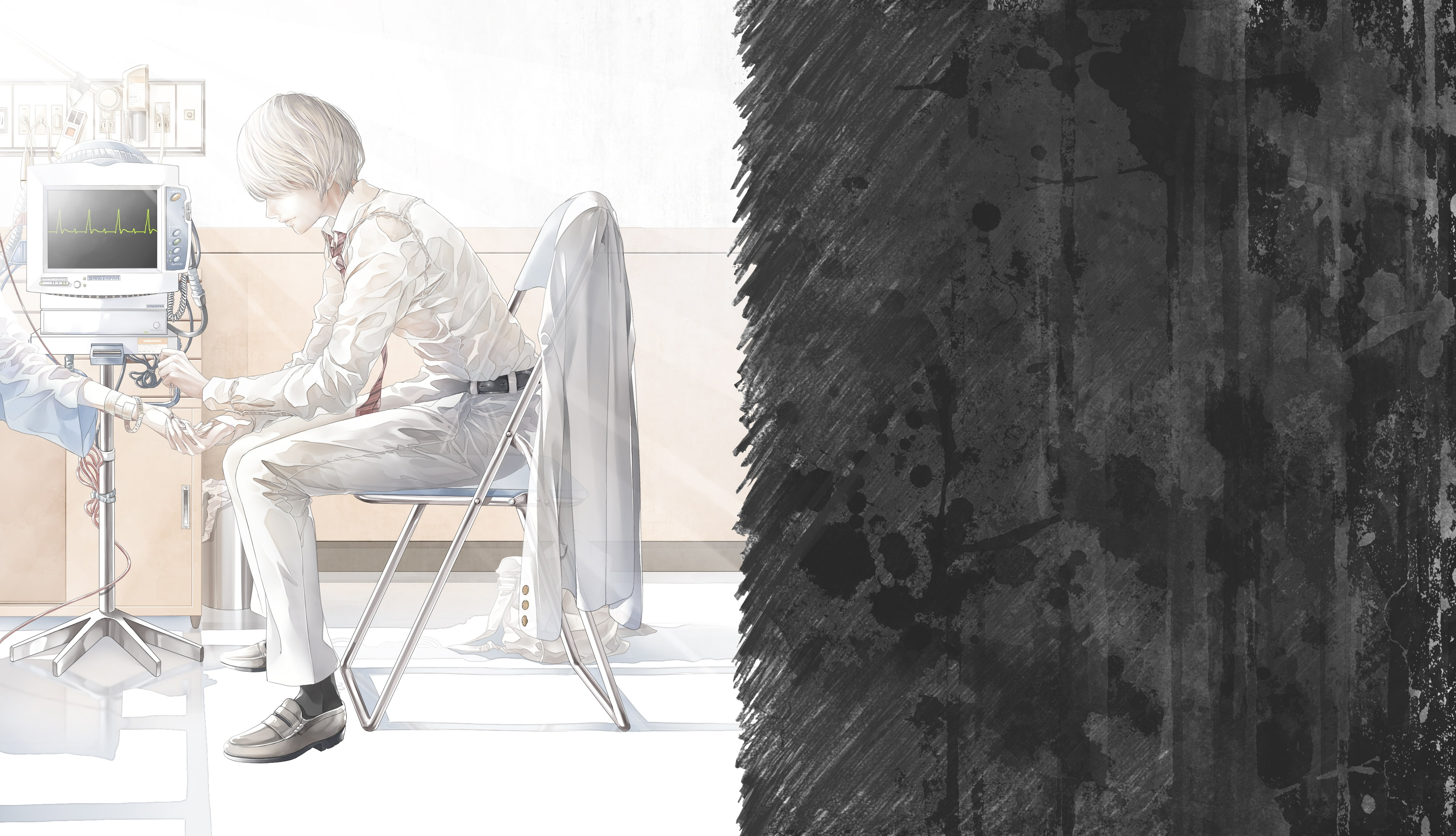 suit, hospital, anime boy, profile view, sad expression, 4K, Anime, HD Wallpaper