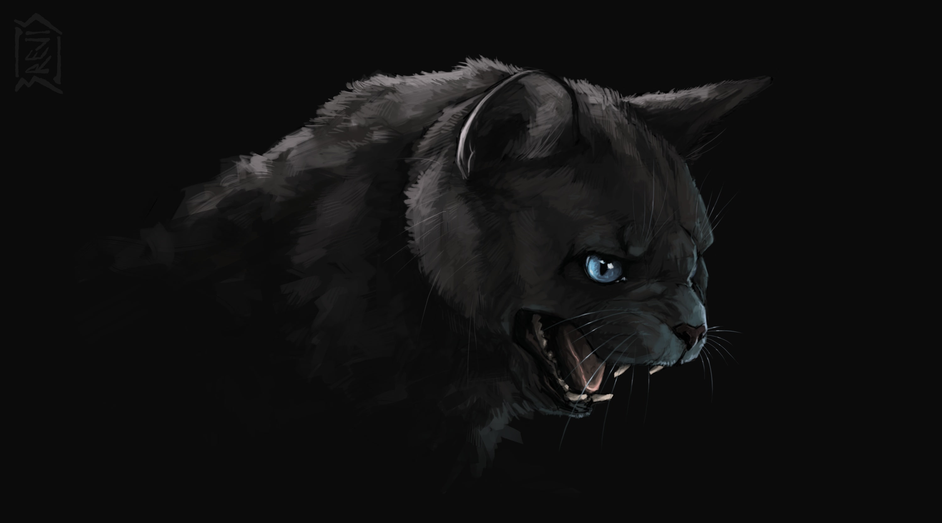 art, 2K, black cat, evil eye, darkness, fangs, mouth, Brevisart, HD Wallpaper