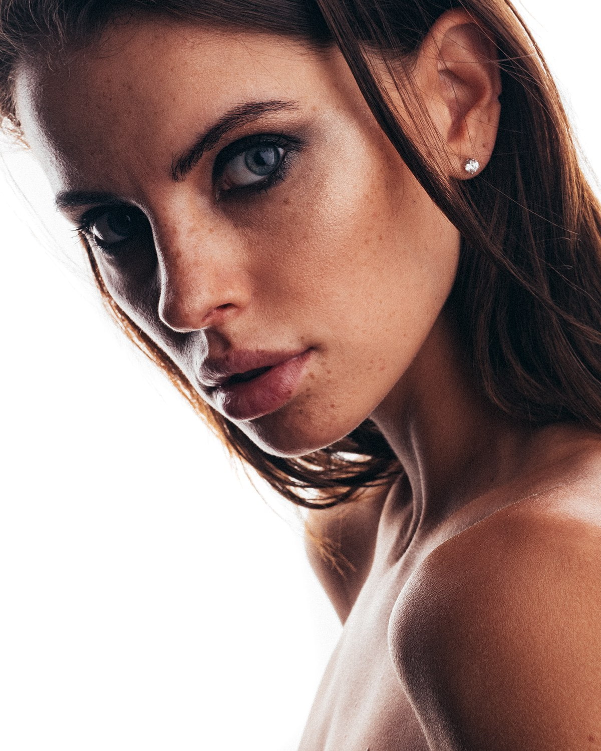 Aleksey Trifonov, freckles, women, 720P, portrait, face, white background, model, Phone HD Wallpaper