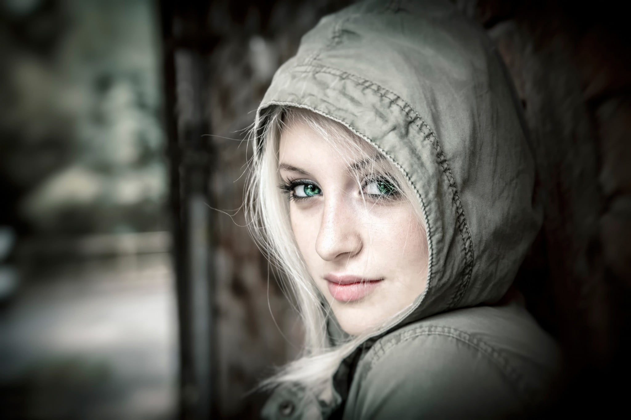 adult, hoods, face, hood - clothing, one person, beauty, child, headshot, teenager, portrait, close-up, females, 1080P, white hair, looking at camera, HD Wallpaper
