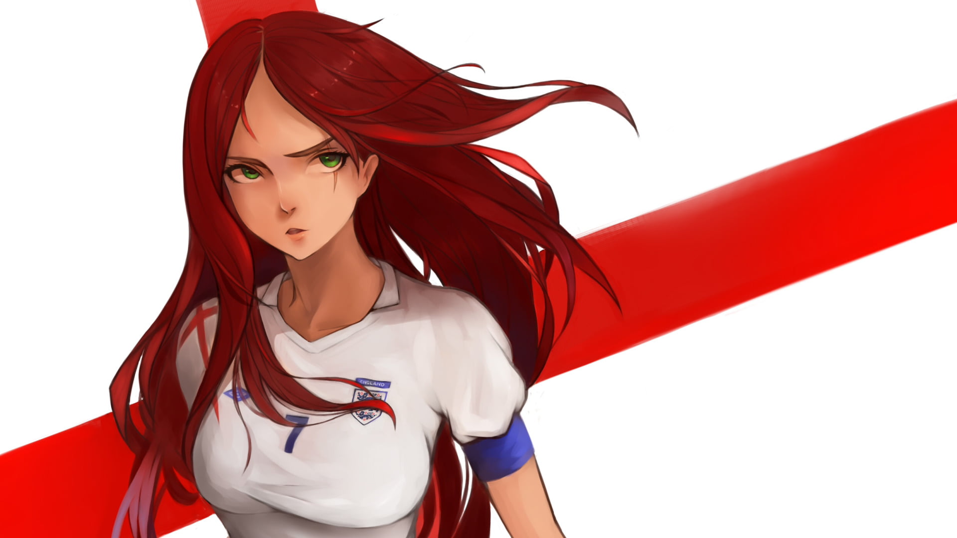 adult, League Of Legends, red, studio shot, portrait, beauty, clothing, 1080P, England, Scar, lifestyles, Jersey, indoors, wind, front view, Soccer, cut out, HD Wallpaper