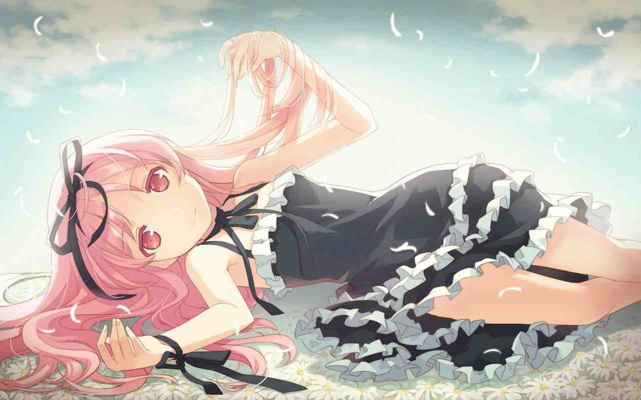 720P, pink eyes, anime girls, pink hair, HD Wallpaper