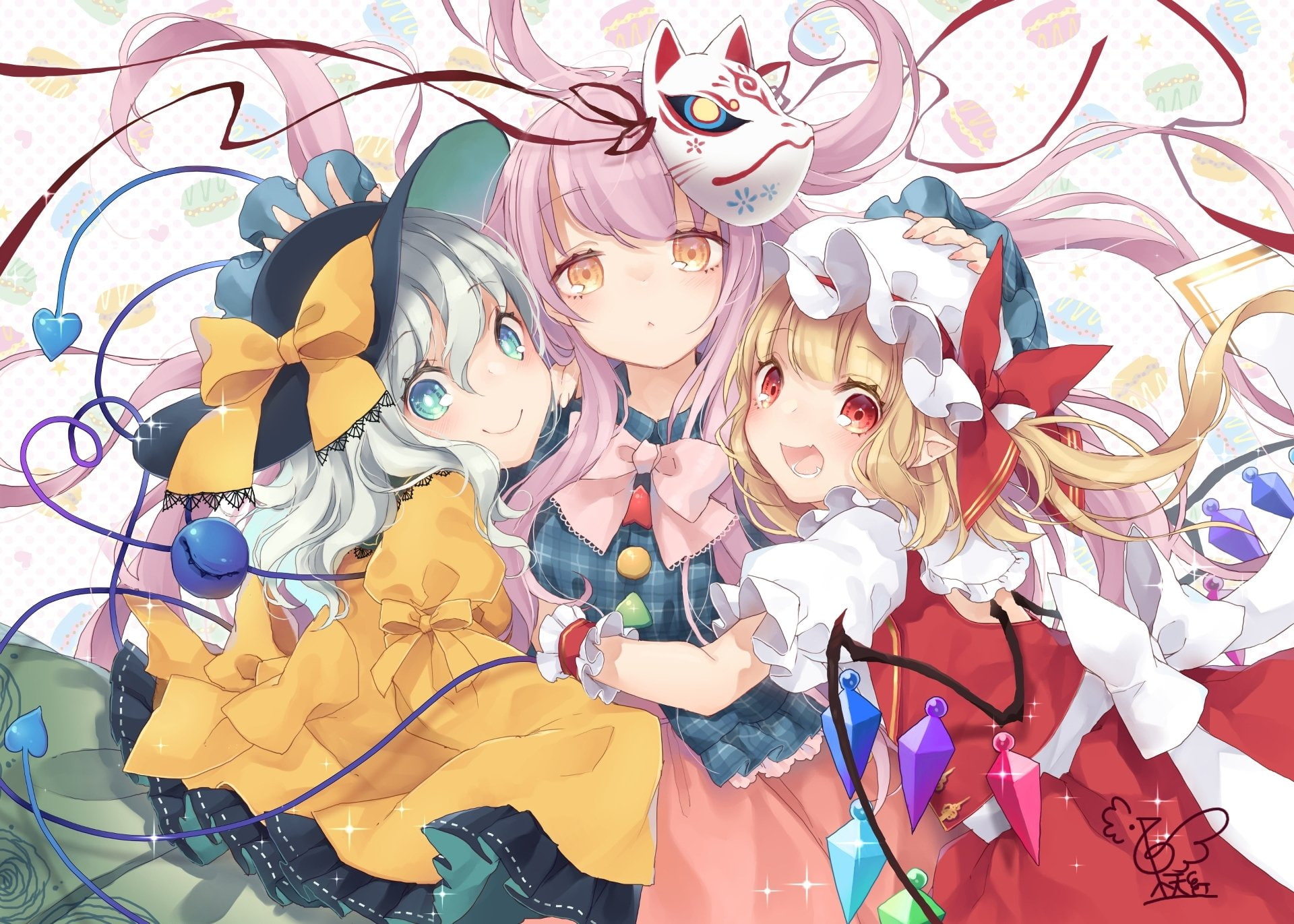 Hata no Kokoro, Flandre Scarlet, Koishi Komeiji, Anime, Touhou, 1080P, HD Wallpaper