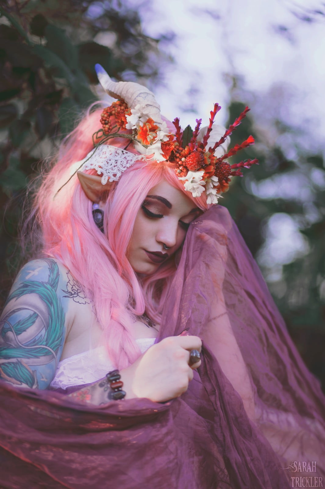 long nails, women, rings, pink hair, bracelets, long hair, colorful, looking below, vertical, pointy ears, women outdoors, painted nails, watermarked, lipstick, Phone HD Wallpaper