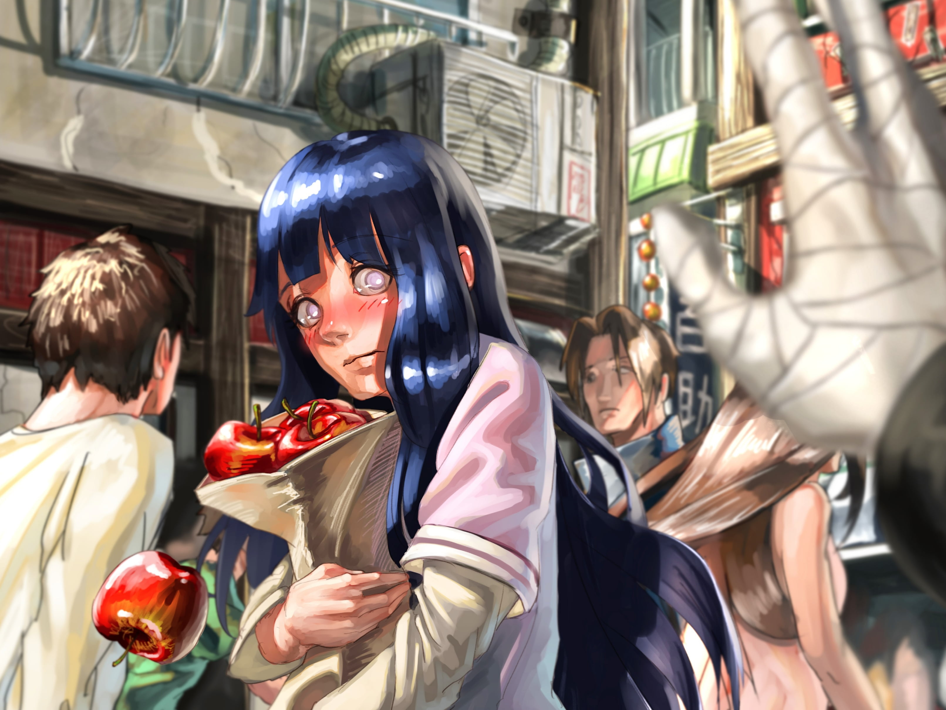 Apple, People, Woman, Blue Hair, Naruto, 2K, Byakugan (Naruto), Hinata Hyūga, HD Wallpaper