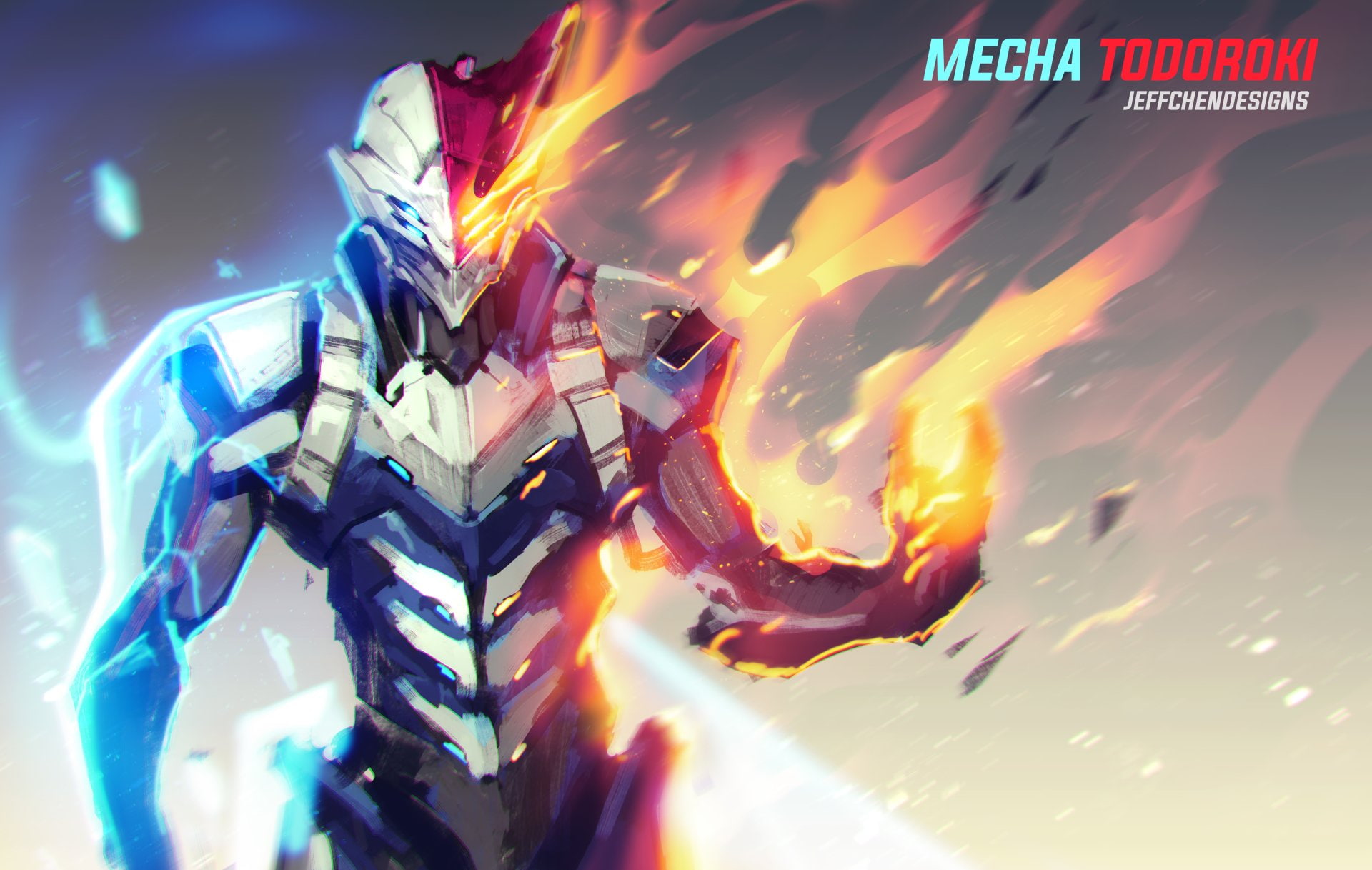 Mecha, no people, art and craft, 1080P, close-up, cloud - sky, communication, flame, My Hero Academia, motion, composite image, Ice, futuristic, representation, HD Wallpaper