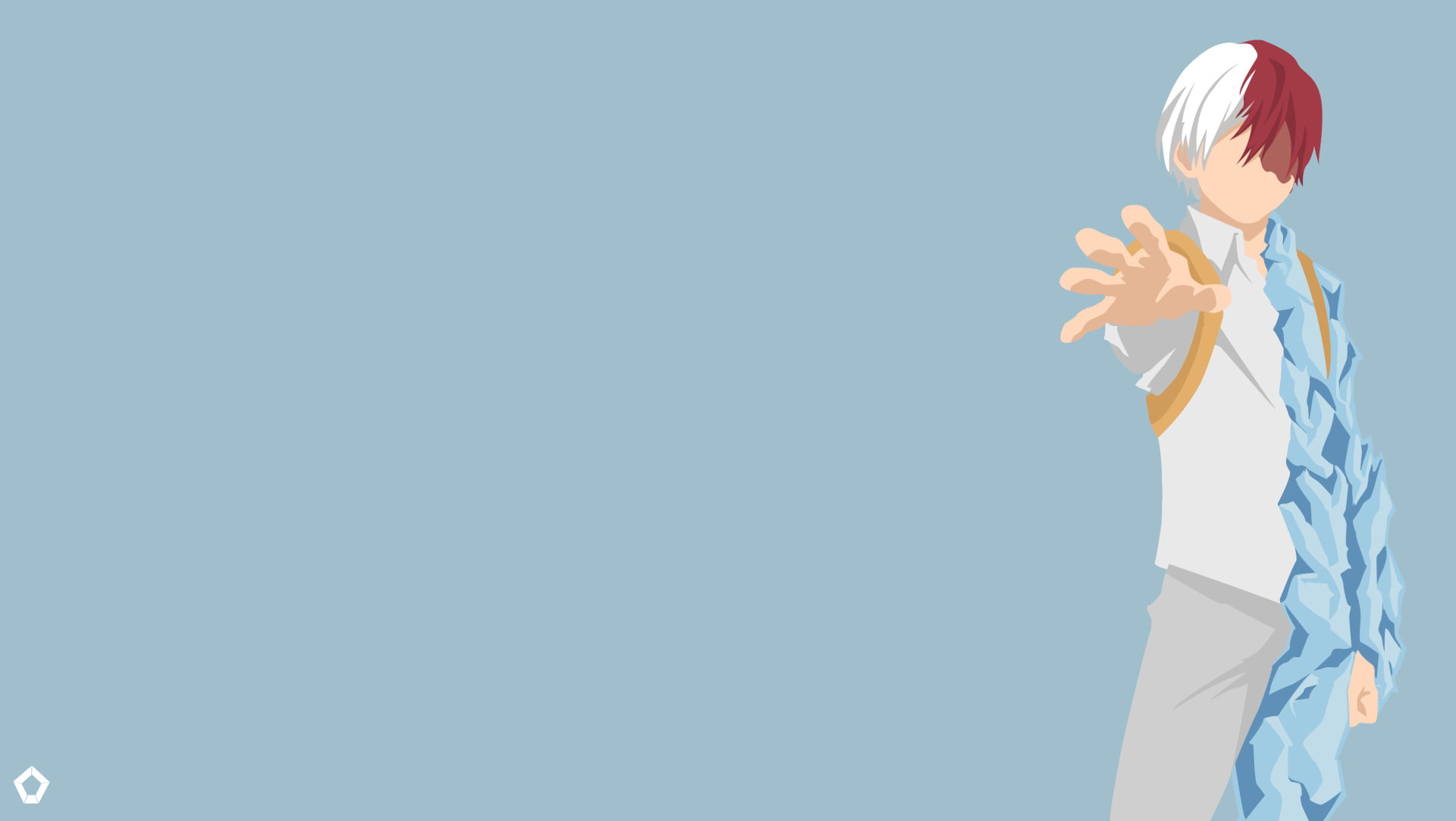 blue background, creativity, 1080P, waist up, Anime, environment, human body part, adult, indoors, Shouto Todoroki, copy space, digital composite, representation, HD Wallpaper