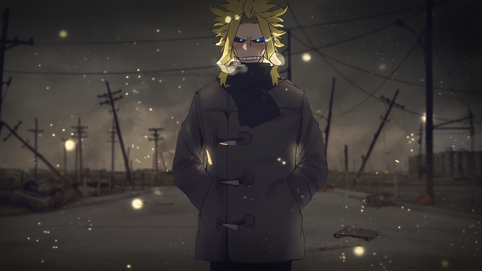 architecture, All Might, transportation, built structure, city, technology, celebration, 1080P, dusk, mask, illuminated, My Hero Academia, standing, representation, HD Wallpaper