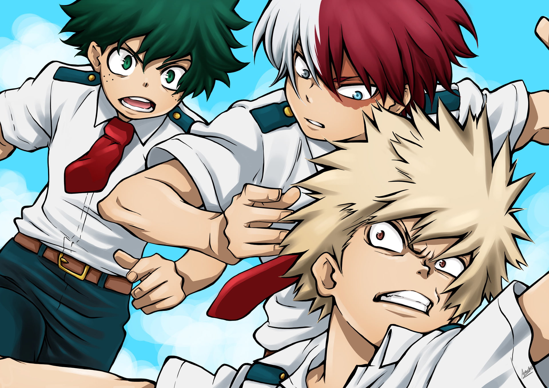 1080P, Izuku Midoriya, My Hero Academia, Shoto Todoroki, Anime, Katsuki Bakugou, HD Wallpaper
