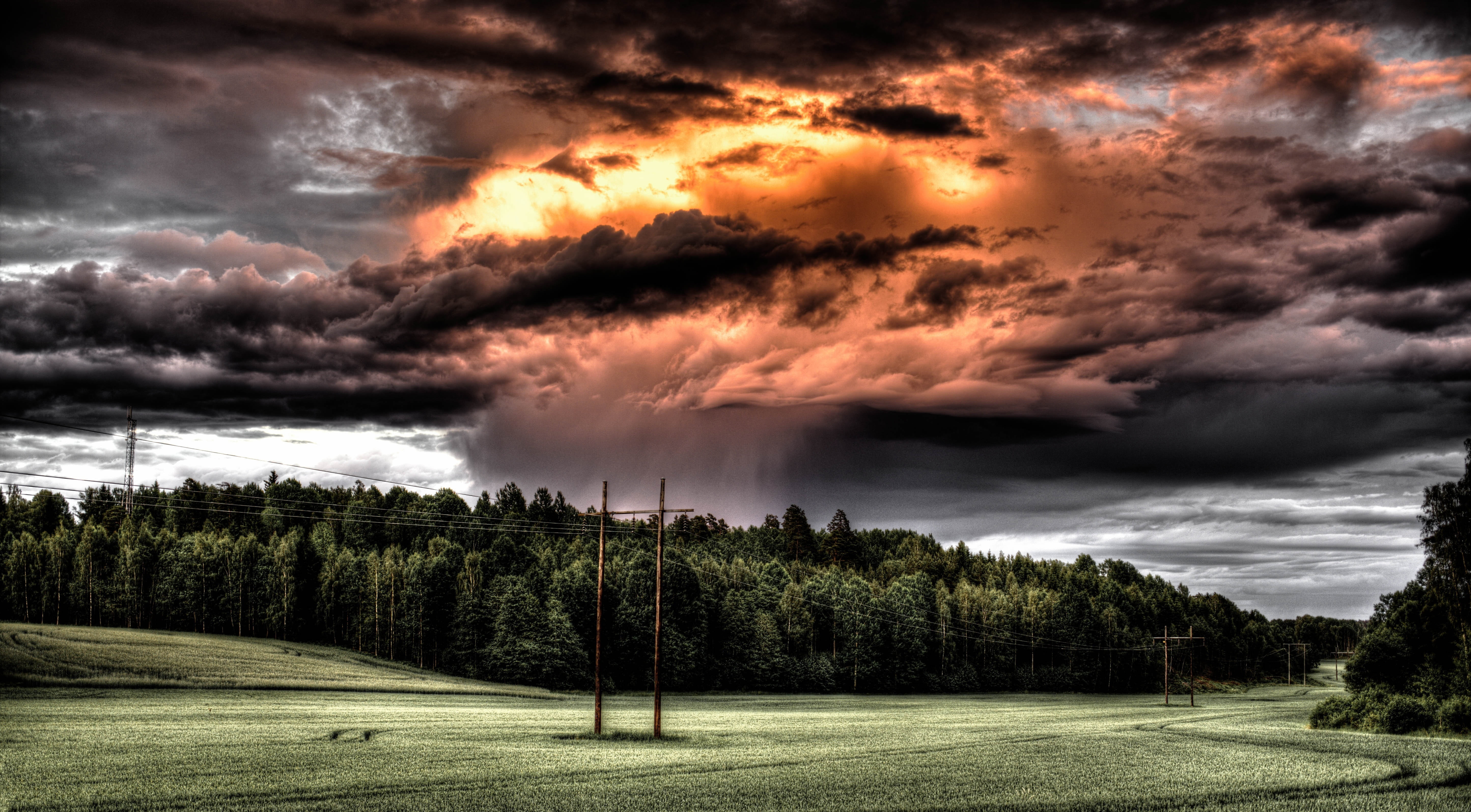 cloud, overcast, nature, tree, firestorm, dramatic sky, photo, cloudscape, fire, hdr, sky, scenics - nature, countryside, sunset, beauty in nature, plant, HD Wallpaper