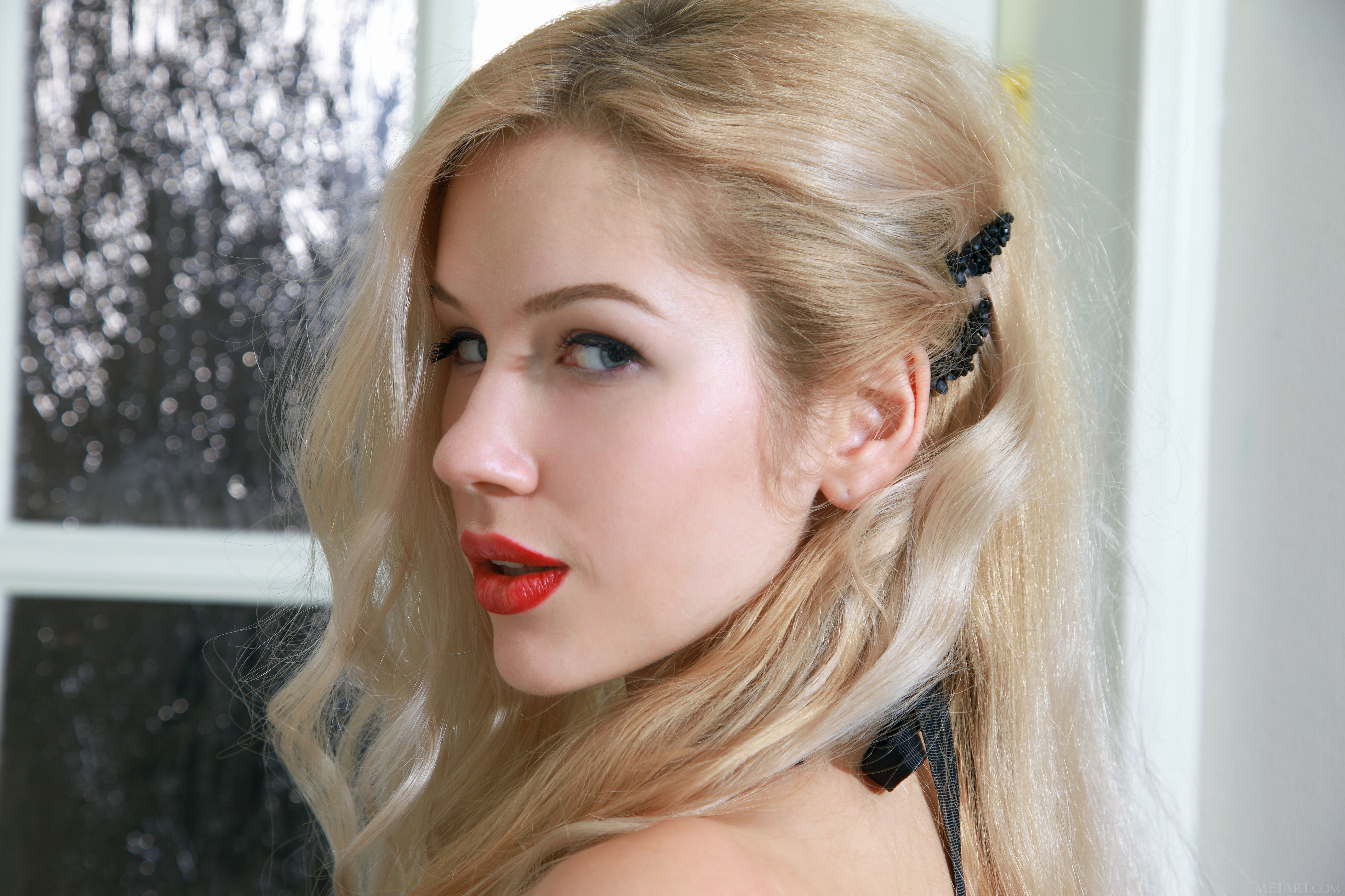 Genevieve Gandi, blonde, face, Met-Art, women, Marianna Merkulova, 5K, red lipstick, HD Wallpaper
