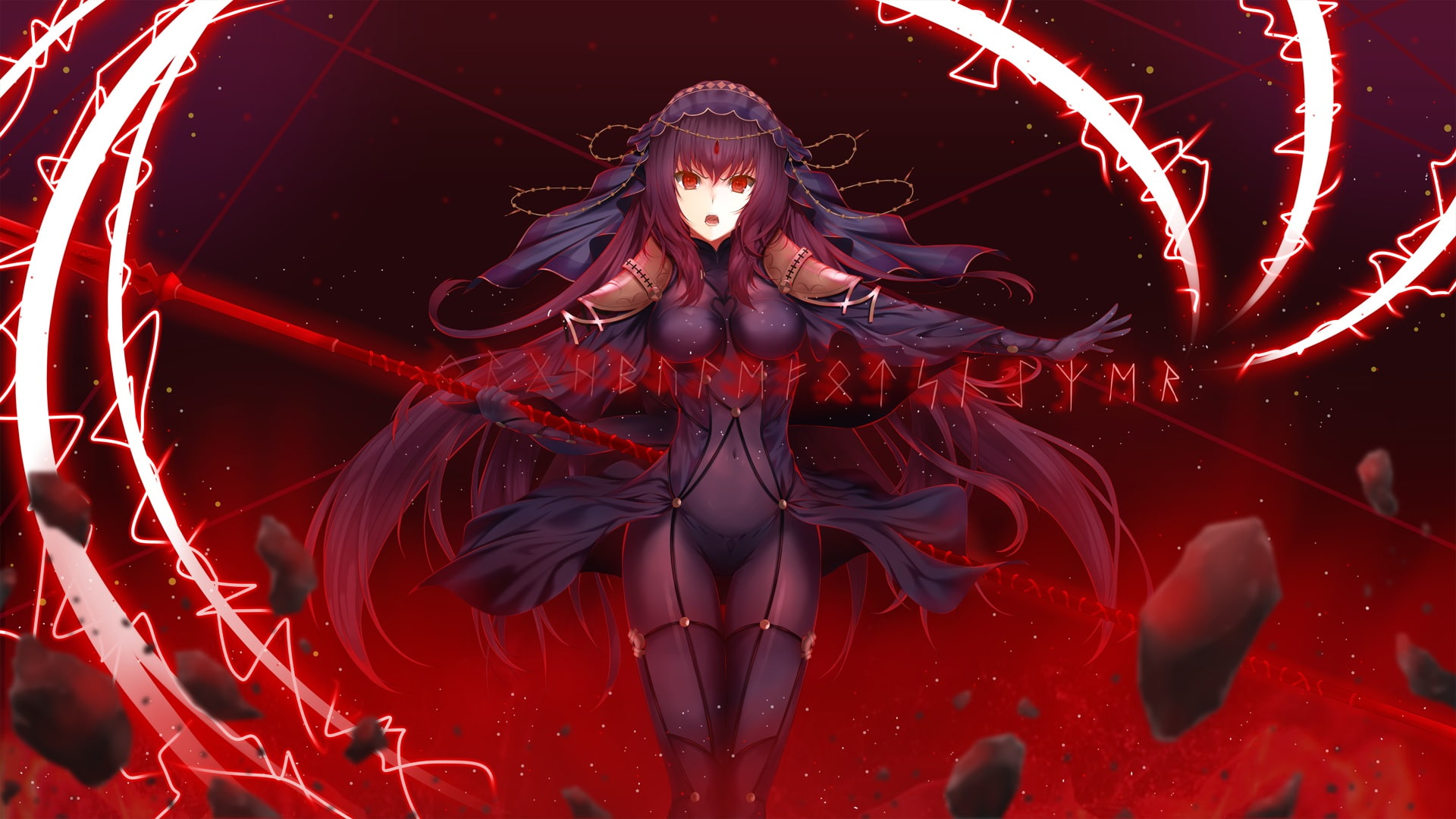 young adult, grand, (series), three quarter length, young women, motion, front view, bodysuit, red, night, creativity, standing, eyes, navel, spear, com, HD Wallpaper