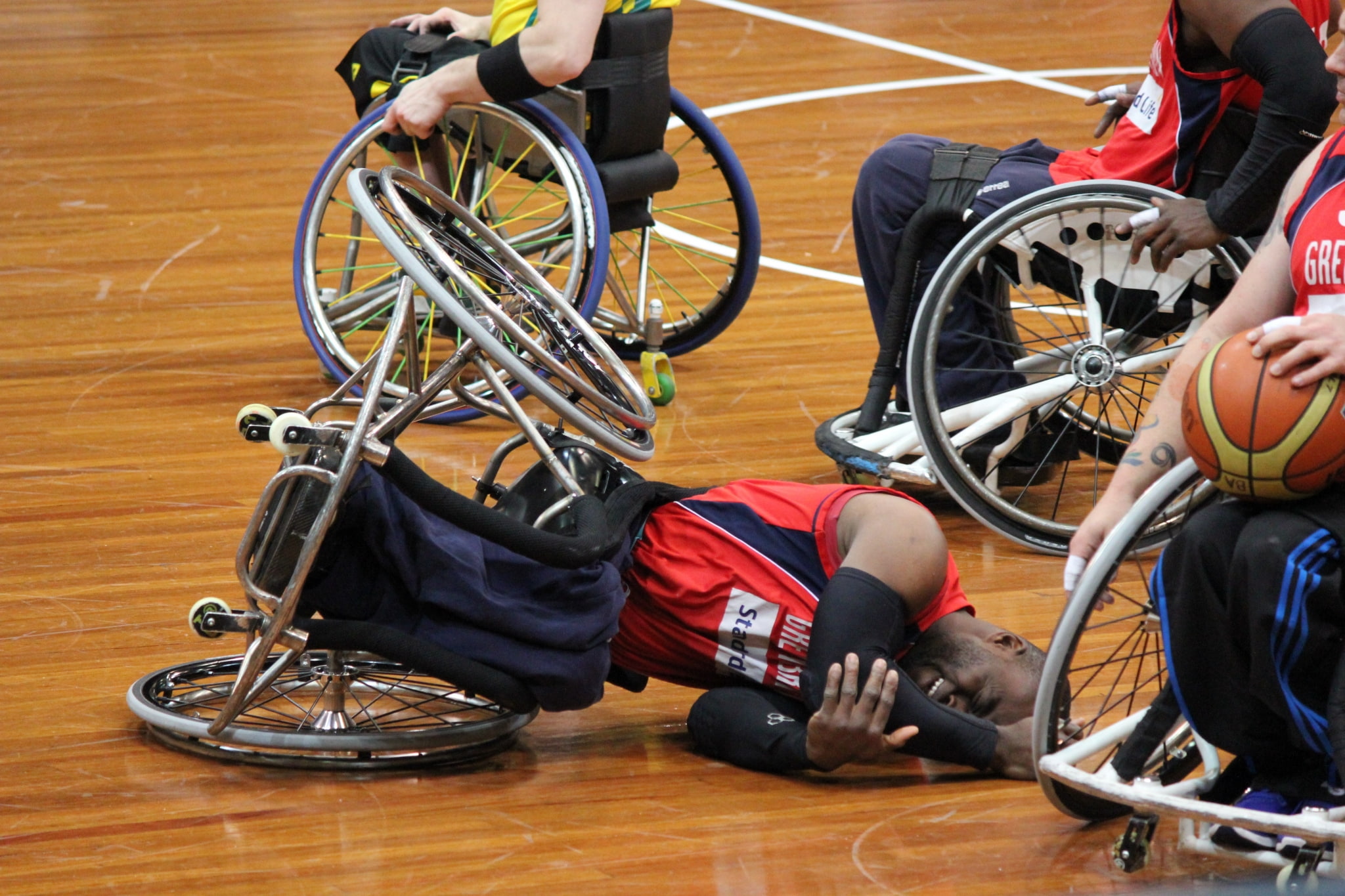 men, high angle view, wheelchair, human leg, sitting, flooring, group, wood, medical equipment, competition, hardwood floor, 1080P, low section, safety, HD Wallpaper