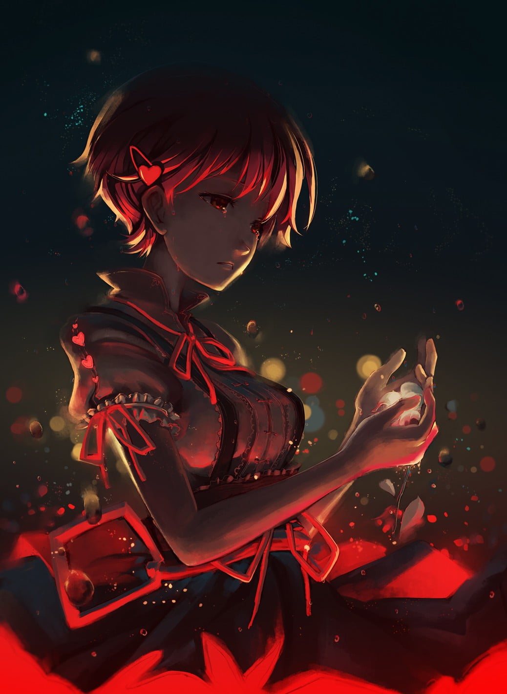 Katawa Shoujo, temptation, arts culture and entertainment, nightlife, anime girls, night, looking, 720P, Shizune Hakamichi, young adult, consumerism, red, Phone HD Wallpaper