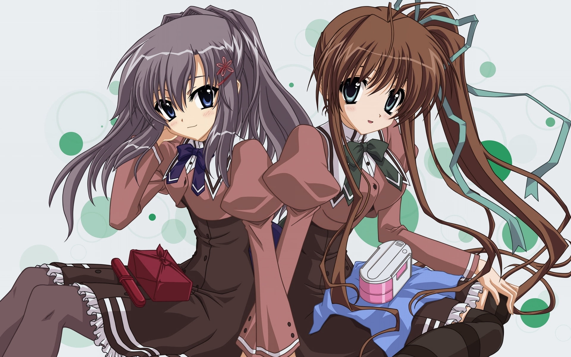 females, character, women, girl, backgrounds, girls, computer Graphic, akane iro ni somaru saka, cute, 1080P, female, nagase minato, two, sitting, vector, HD Wallpaper