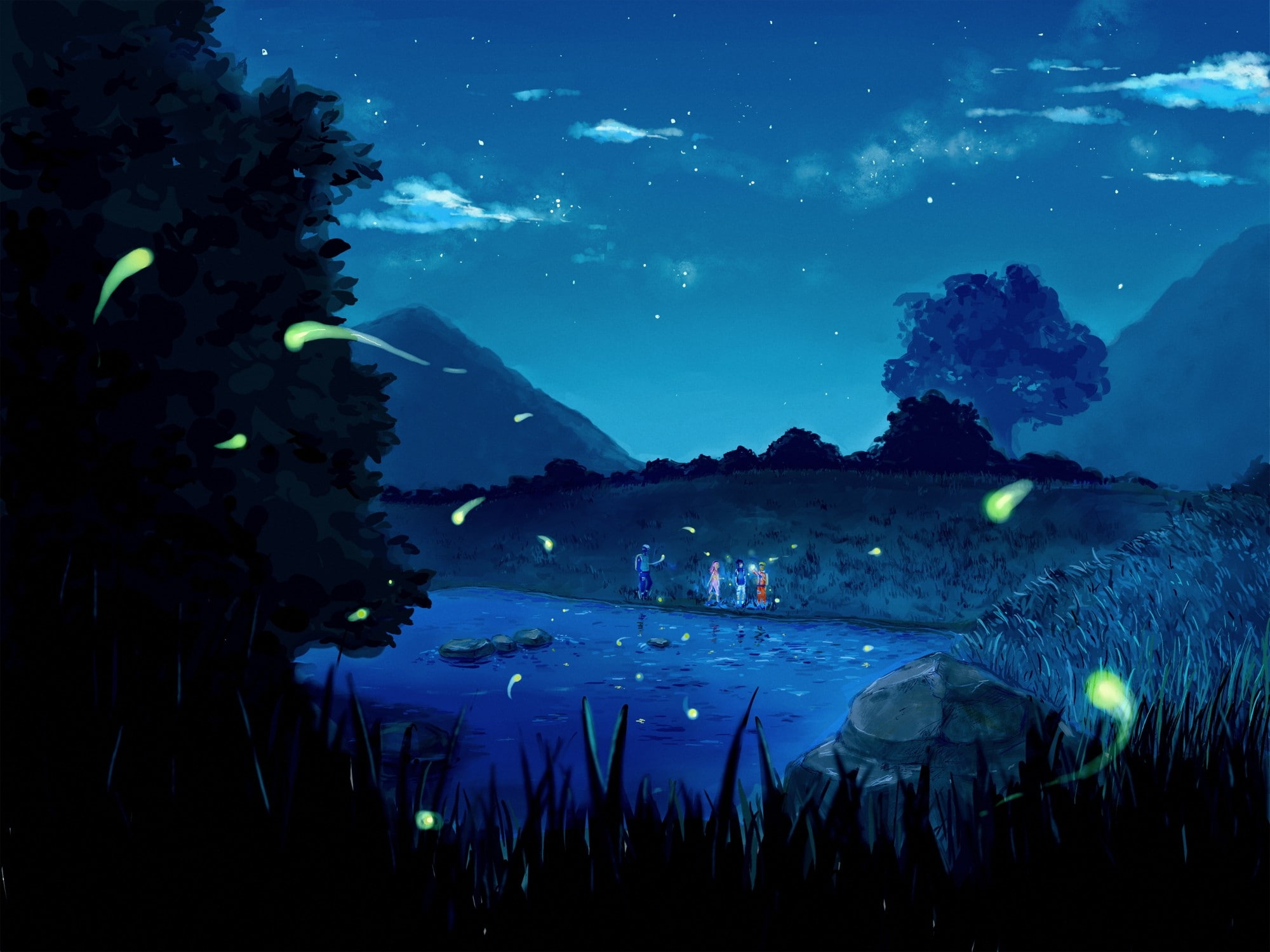 naruto, 1080P, sakura, hd, hatake, anime, haruno, uzumaki, Blue, Naruto: Shippuden, uchiha, Uchiha Sasuke, team, kakashi, Haruno Sakura, night, sasuke, HD Wallpaper