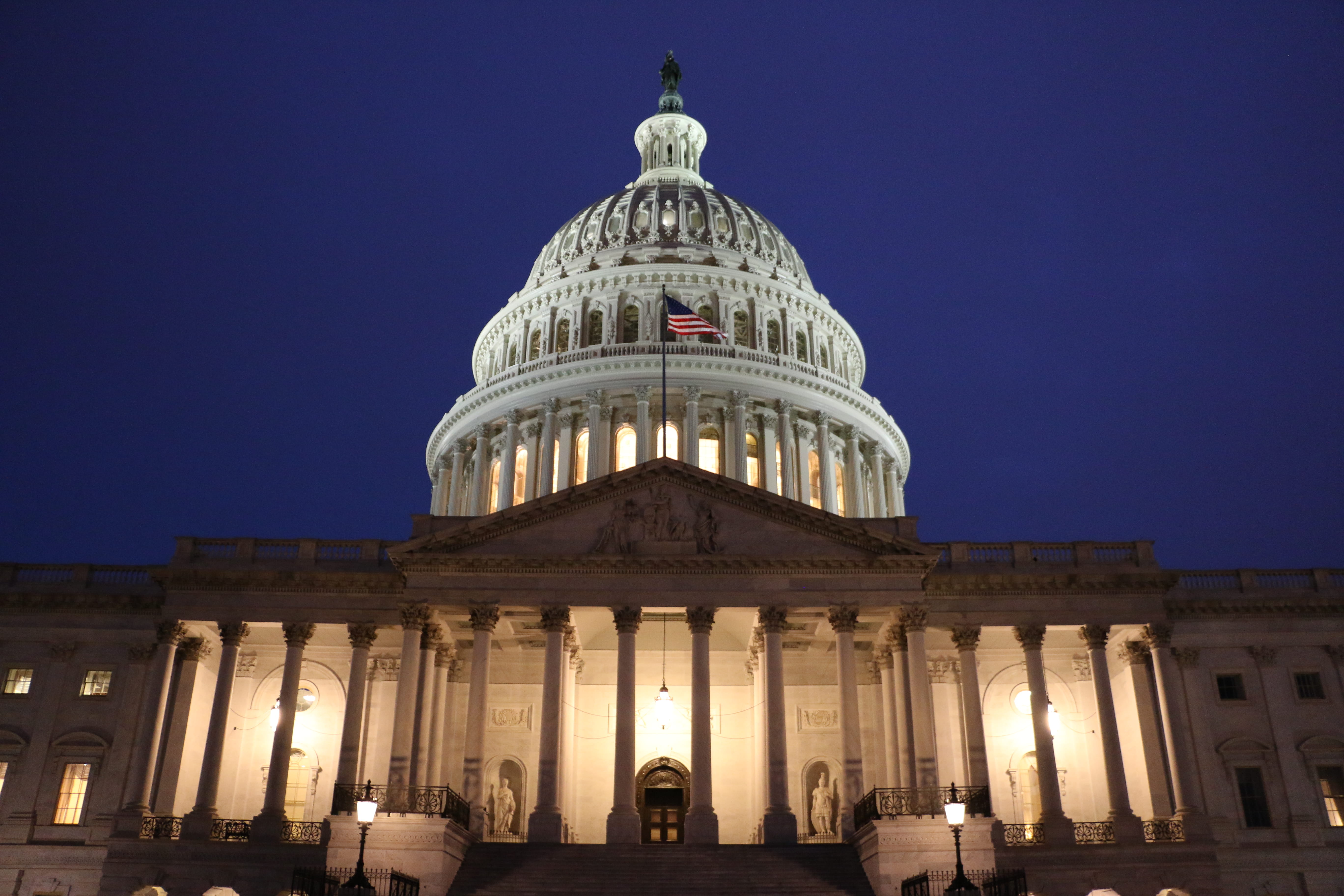 washington, dome, capitol hill, low angle view, american flag, government, monuments, united states, capital, architecture, travel destinations, illuminated, HD Wallpaper