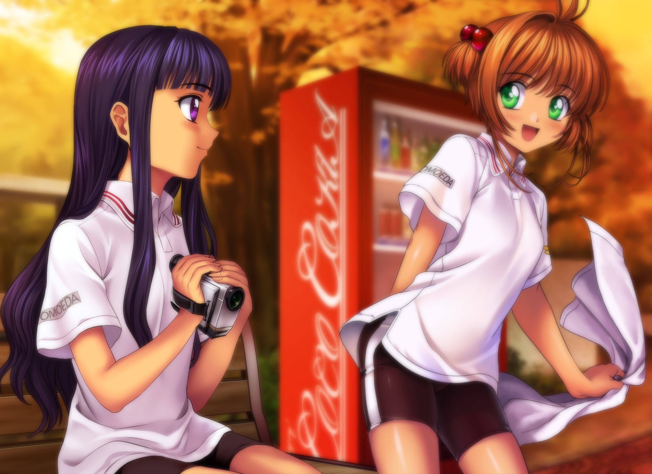 tomoyo, card, sakura, captor, daidouji, kinomoto, shorts, moonknives, bike, 2K, HD Wallpaper