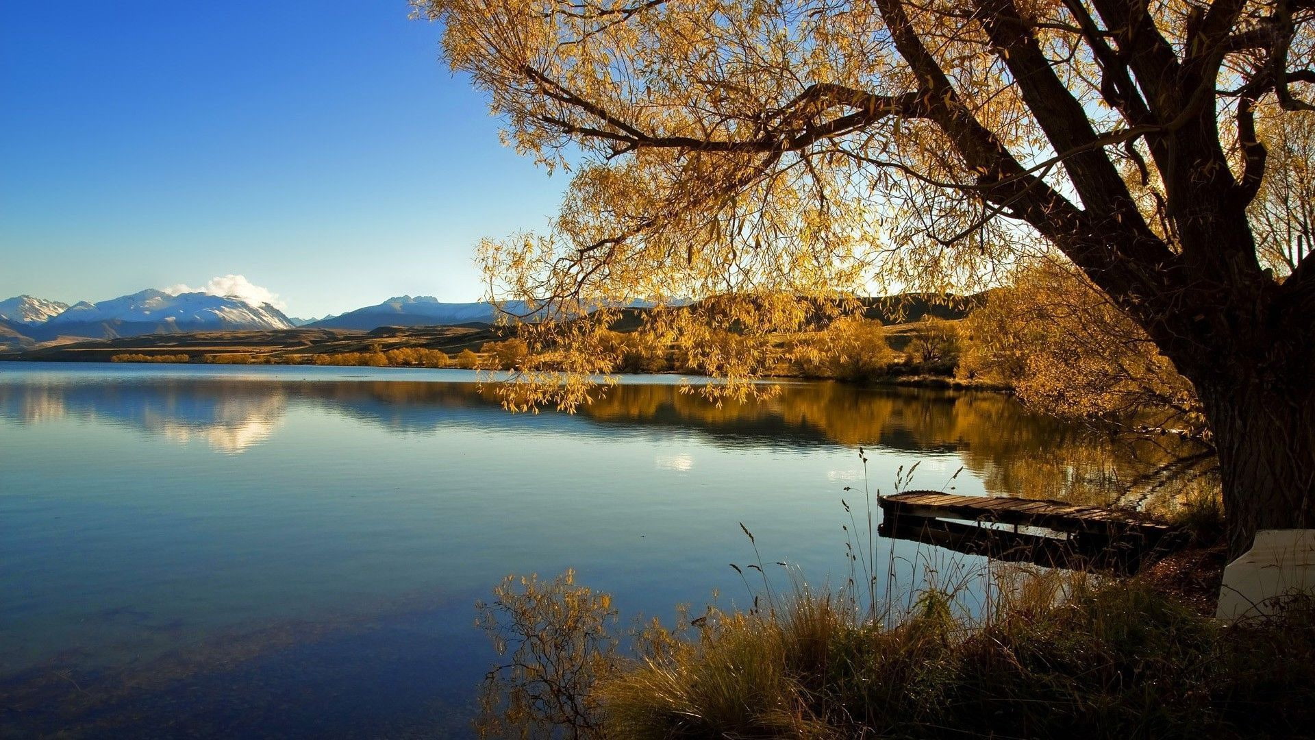 hd, lake, idyllic, tree, no people, beauty in nature, small, day, wallpap, mountain, photography, autumn, non-urban scene, sky, tranquil scene, plant, 1080P, HD Wallpaper