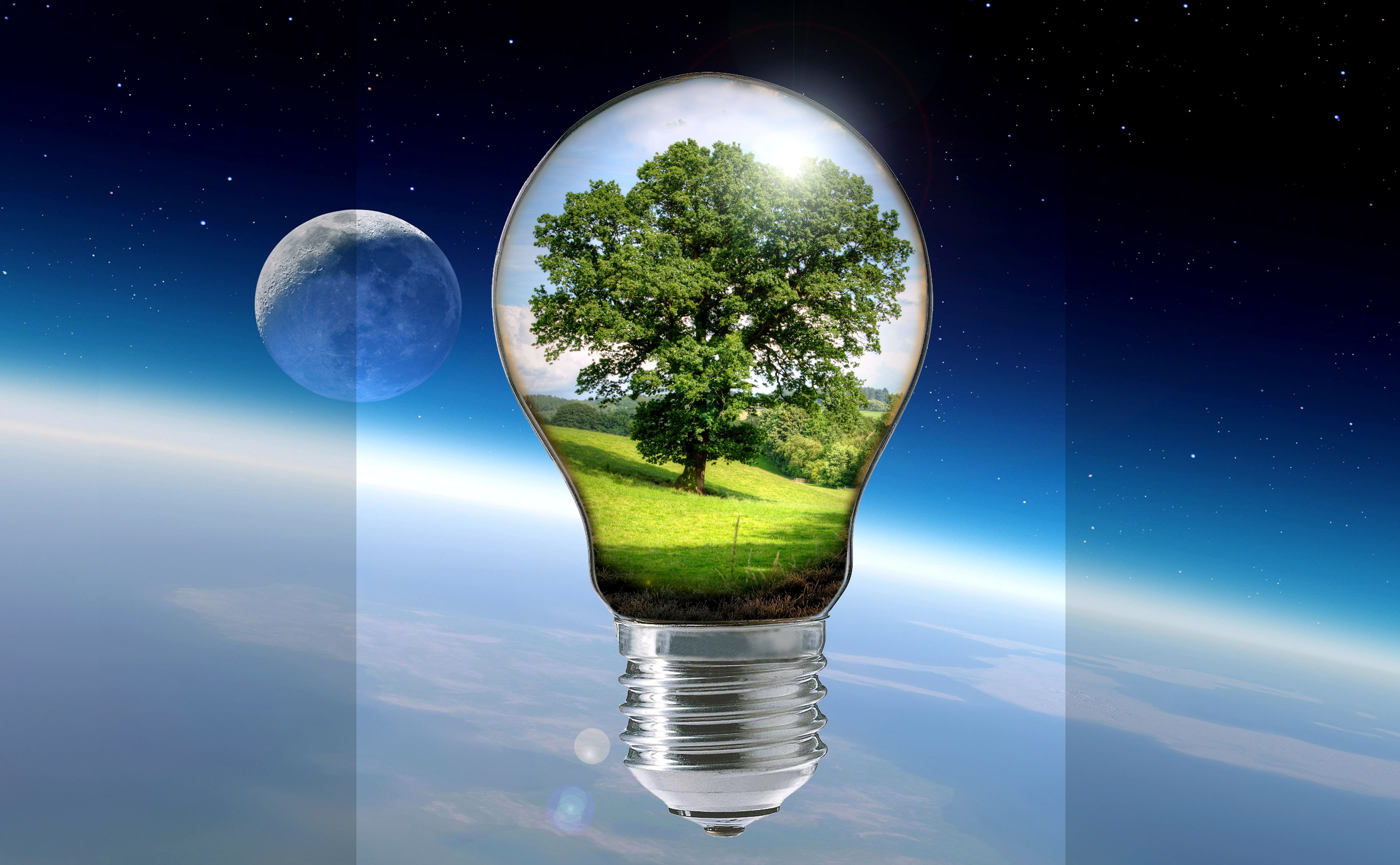 mood, freshness, refreshment, summer, lamp, glass, plant, pear, light bulb, bulb, outdoors, blue, tree, digital, light, space, food and drink, HD Wallpaper